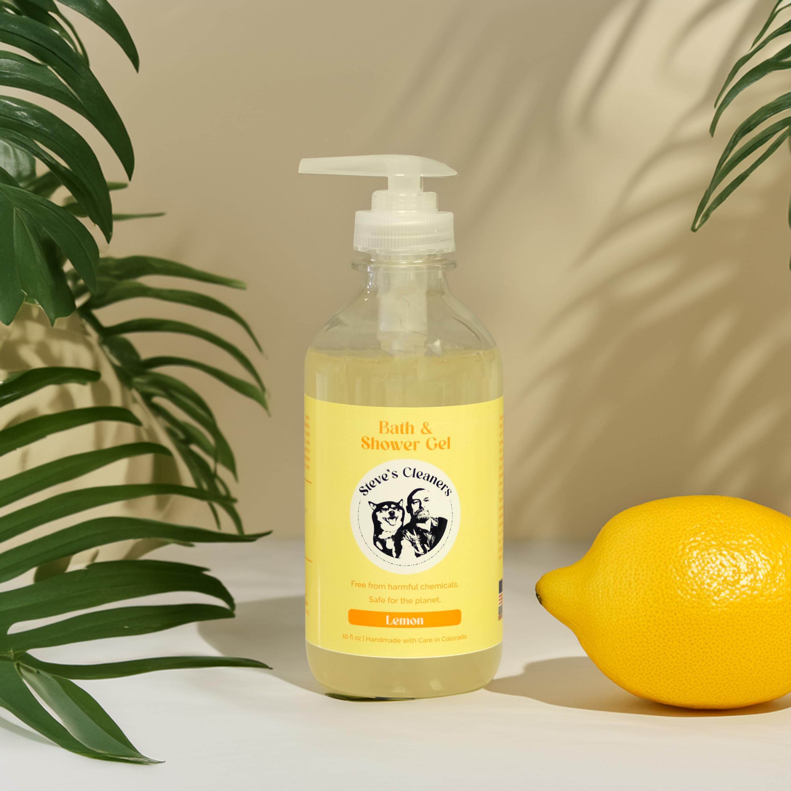Steve's Cleaners Lemon Bath & Shower Gel - SLS-Free, Plant-Based Body Wash for Sensitive Skin - Non-Toxic, Paraben-Free, Moisturizing & Refreshing Citrus Scent - 10 oz (Pack of 3) - Perfect for Daily Shower, Spa Day & Gentle Skin Care Routine