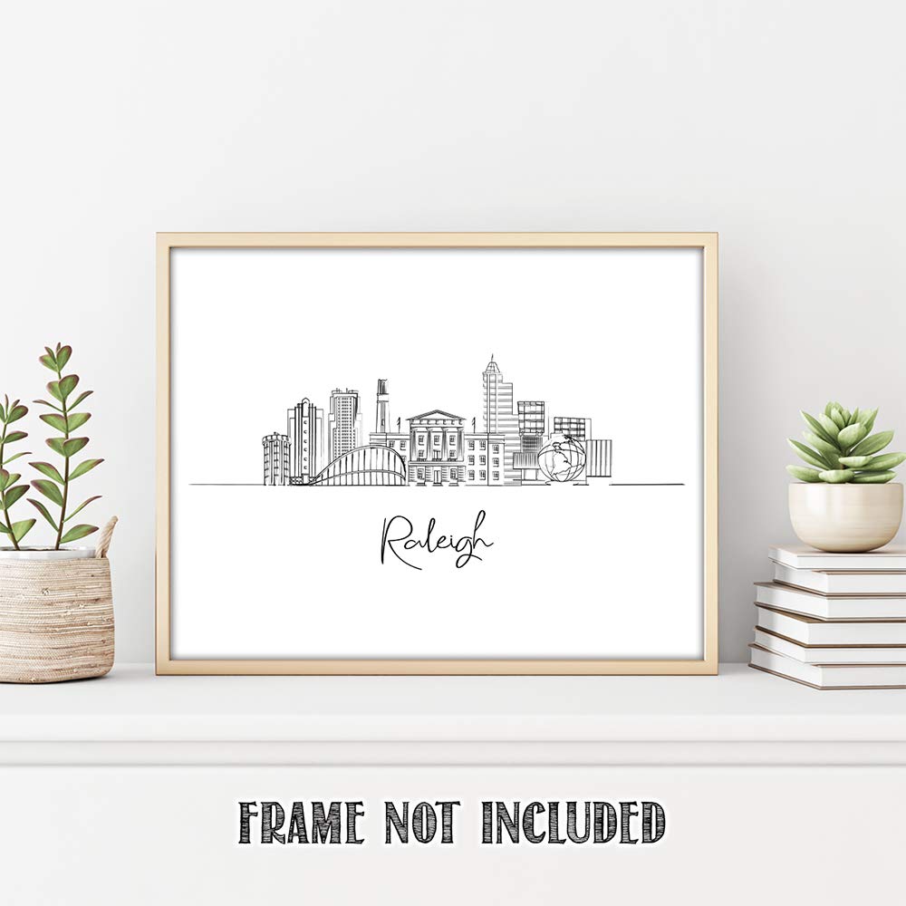 Raleigh Skyline Wall Art Print 11x14 - Unframed Decor for Bedroom & Living Room