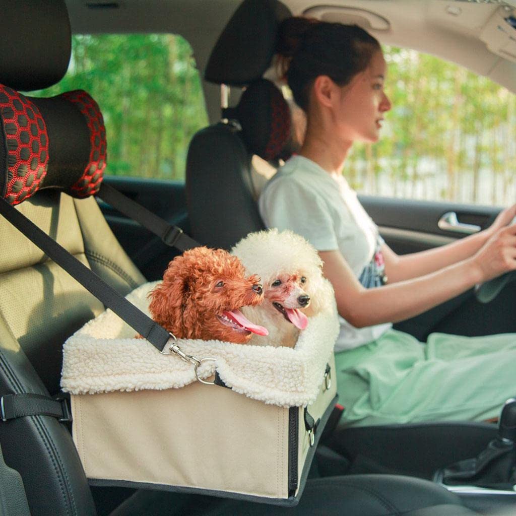 Enakshi Pet Booster Seat Carrier for Cats & Dogs - Travel Kennel with Safety Leash, Size L, Beige | Safe & Comfortable Car Seat for Small Pets | Perfect for Road Trips, Vet Visits & Daily Commutes