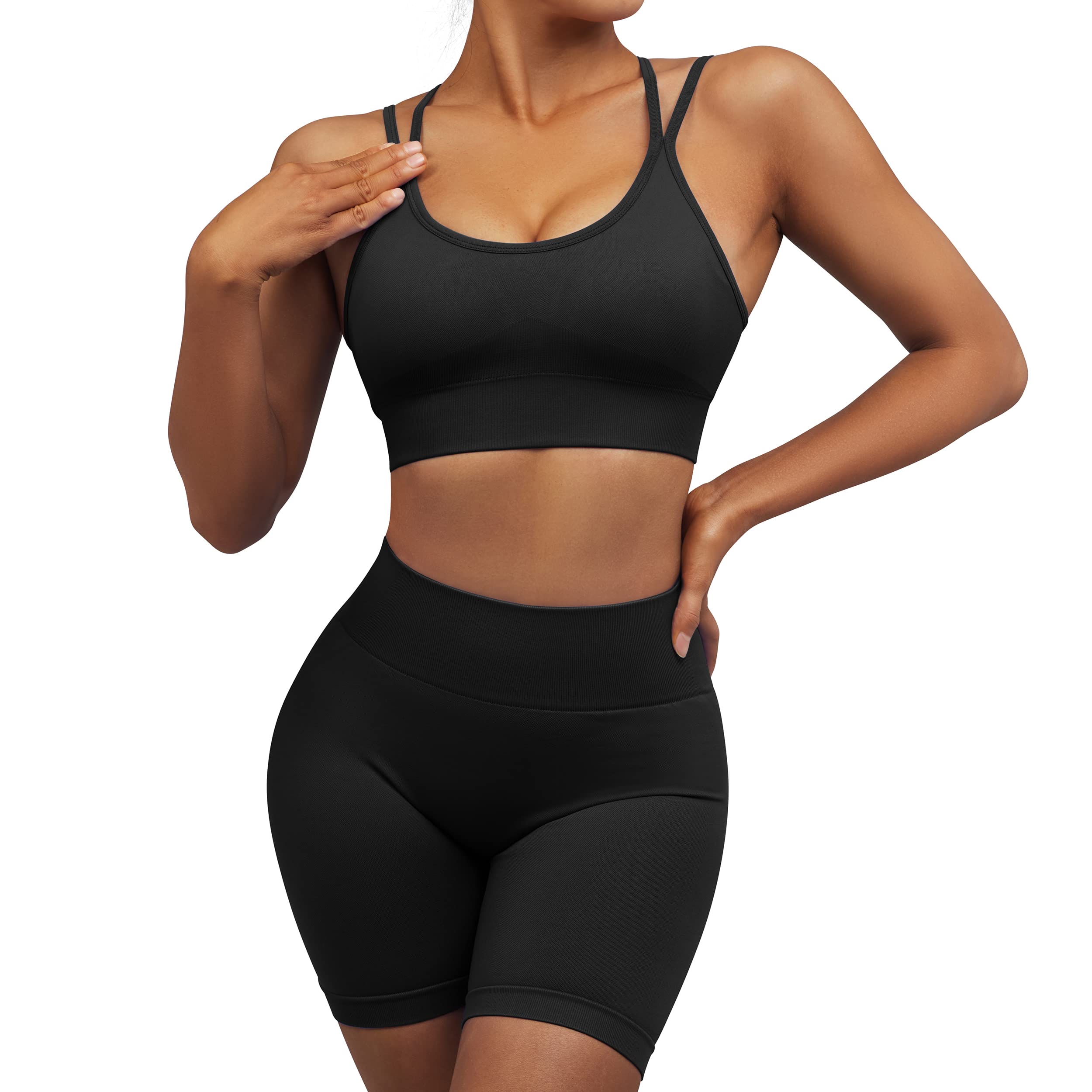 RUUHEE Women's Seamless 2-Piece Workout Set - Strappy Sports Bra & Matching High-Waisted Leggings for Yoga, Gym & Activewear | Perfect for Pilates, Running & Fitness Training