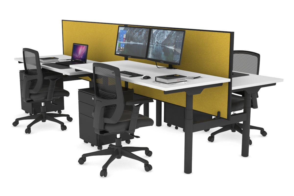 Flexi Premium Height Adjustable 4-Person H Bench Workstation - Black Frame [1600L x 700W] - Ideal for Office, Coworking Space & Home Office Setup