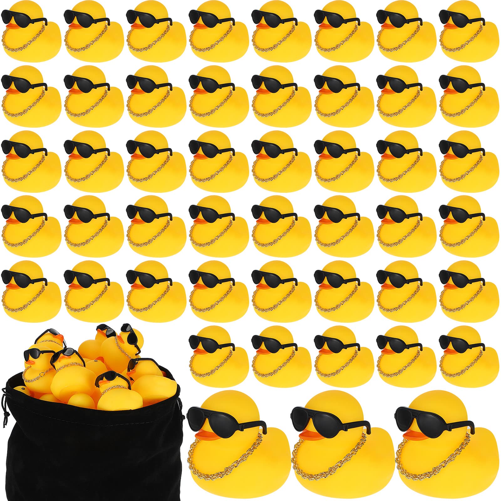 48 Pcs Bulk Sunglasses Rubber Ducks - Cool Duck with Sunglasses & Gold Chain, Fun Bathtub Toys for Baby Showers, Birthday Parties, Carnival Gifts - Includes Storage Bag for Easy Organization - Perfect for Pool Parties, Bath Time Fun & Decorative Displays