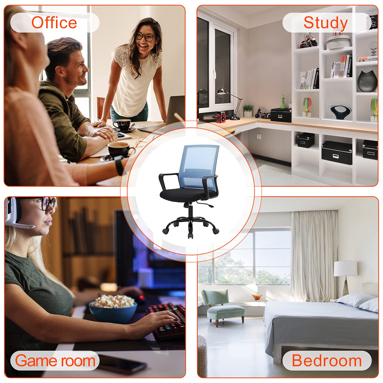 Ergonomic Mesh Office Chair with Lumbar Support - Adjustable Swivel Rolling Computer Desk Chair for Conference Room, Home Office & Executive Use - Comfortable Task Chair for Adults (Blue)