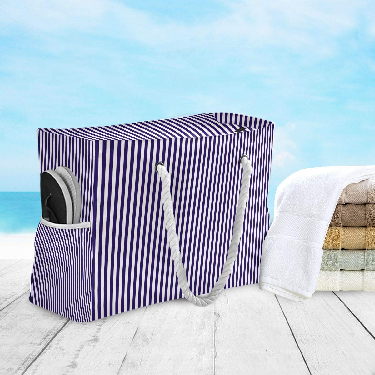 Waterproof Beach Tote Bag with Zipper Top & Long Rope Handles - Large Patterned Tote for Women, Summer Travel, Pool & Beach Essentials