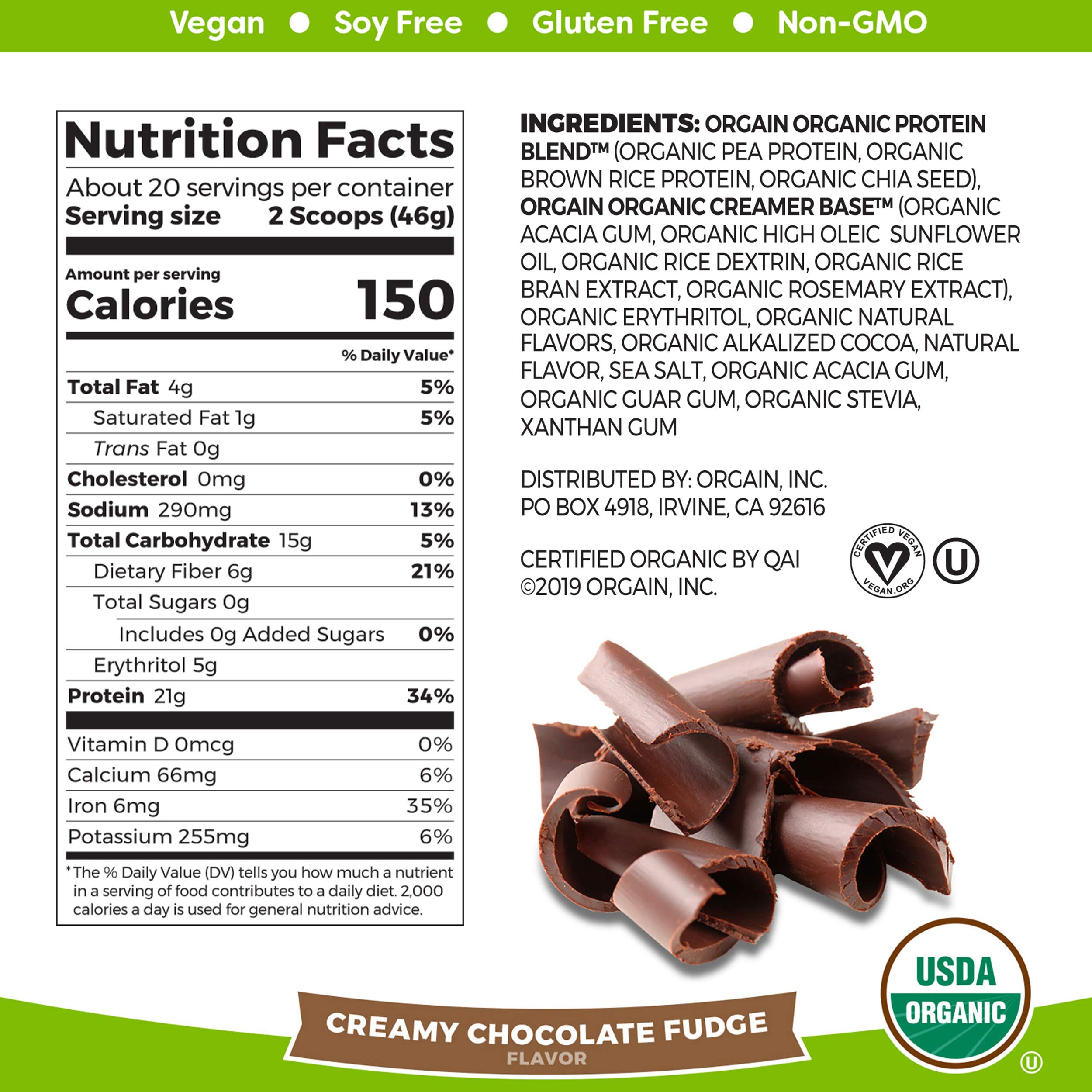 Orgain Organic Vegan Protein Powder + Greens, Vanilla Bean & Creamy Chocolate Fudge - 21g Plant Based Protein, Gluten Free, Dairy Free, Soy Free, No Sugar Added, Kosher - Supports Gut Health with Iron & Prebiotics - Perfect for Smoothies, Shakes & Post-Workout Recovery - 1.94lb & 2.03lb Pack