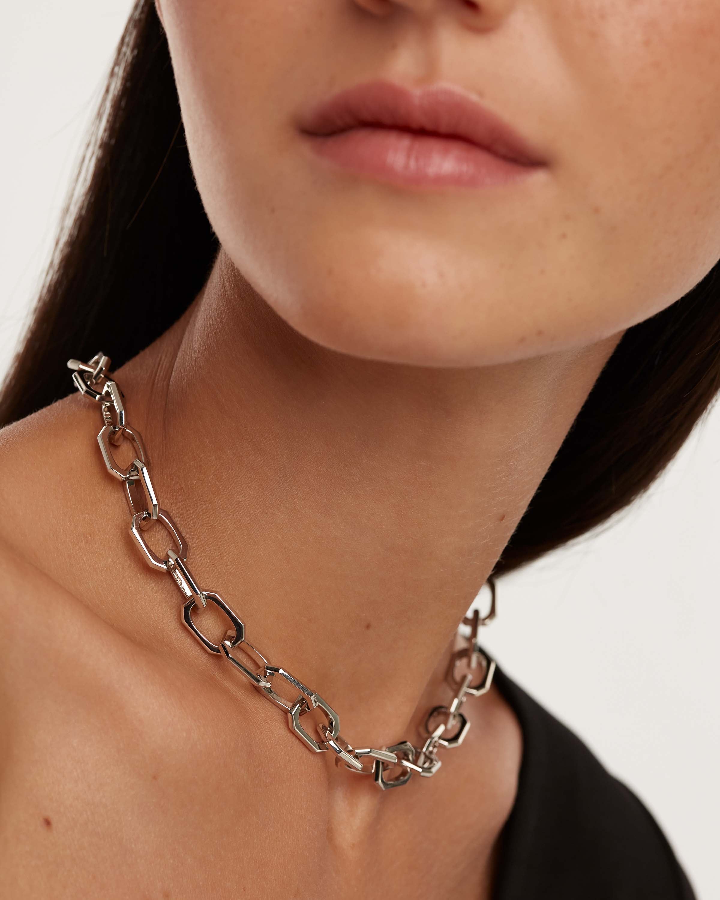 GRID 2 Small Signature Chain Silver Necklace for Women - Dainty & Elegant Jewelry Gift for Her, Perfect for Everyday Wear, Date Nights & Special Occasions