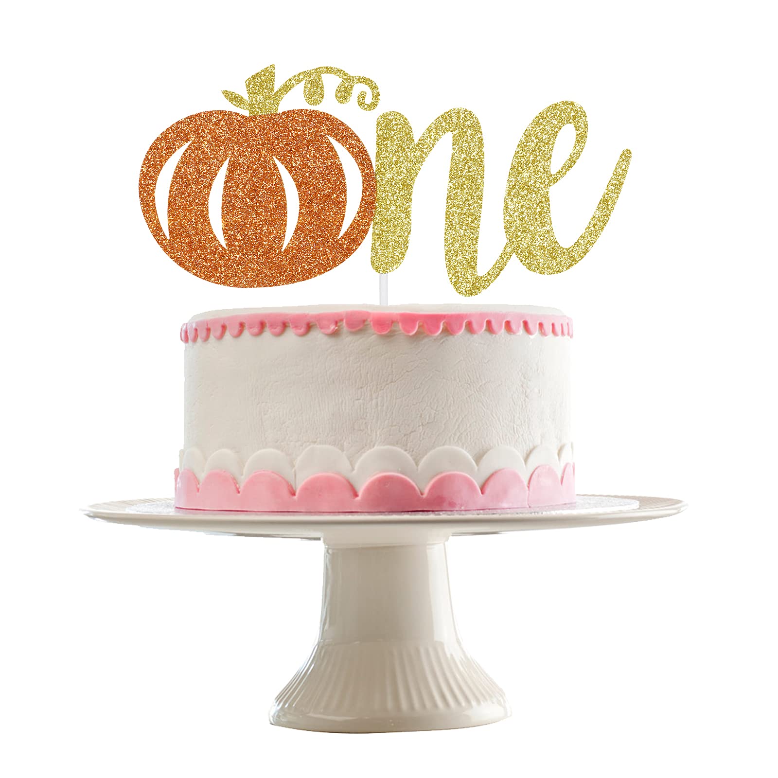 Glitter Pumpkin First Birthday Cake Topper - Little Pumpkin 1st Birthday Party Decorations, Fall Theme Cake Decor for Baby's 1st Birthday, Halloween & Autumn Celebrations