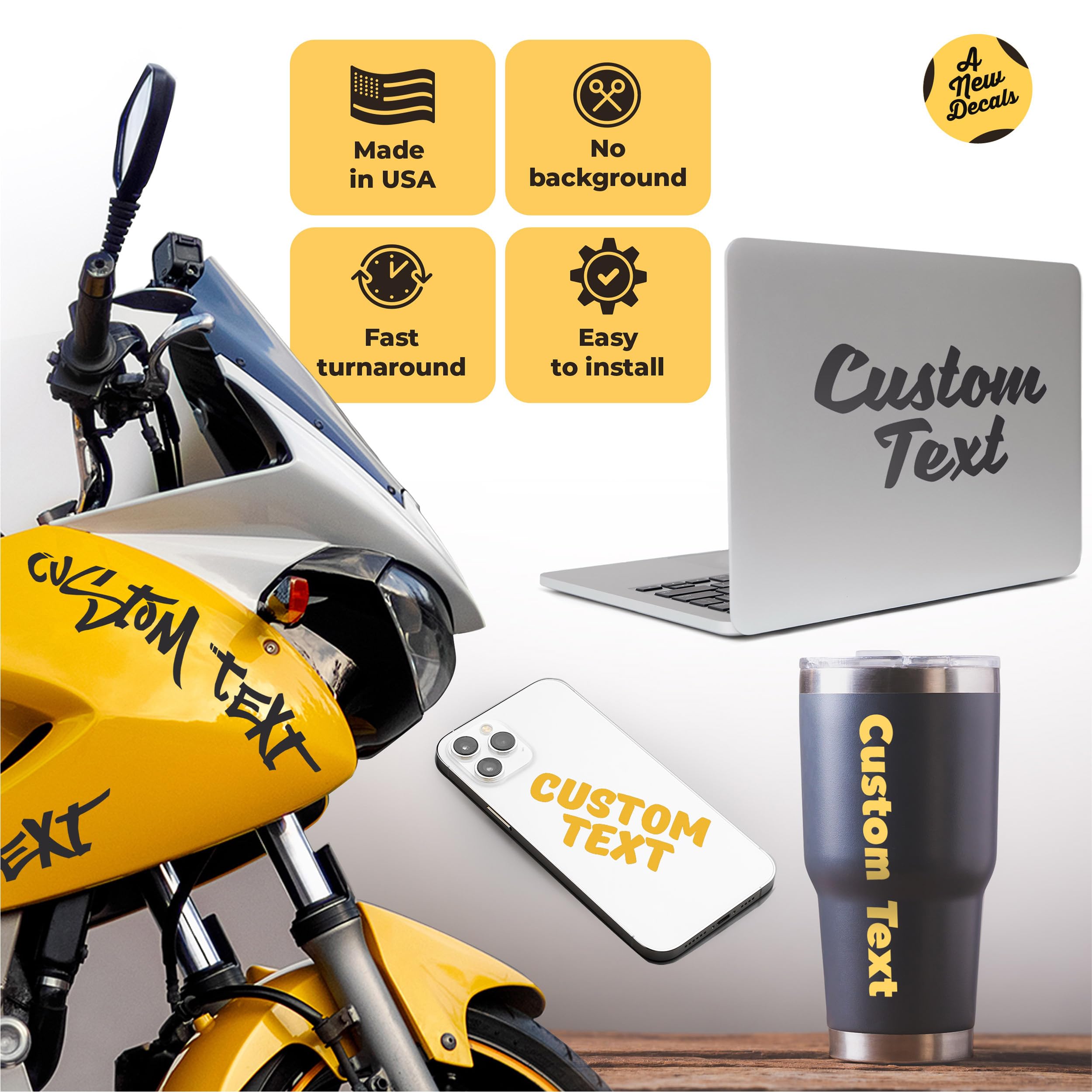 Custom Vinyl Decals & Personalized Stickers - Create Your Own Name & Designs - Waterproof Durable Decals for Laptop, MacBook, Car, Walls, Windows, Windshield & Hydro Flask - Perfect for Home Decor, Vehicle Customization & Personal Branding