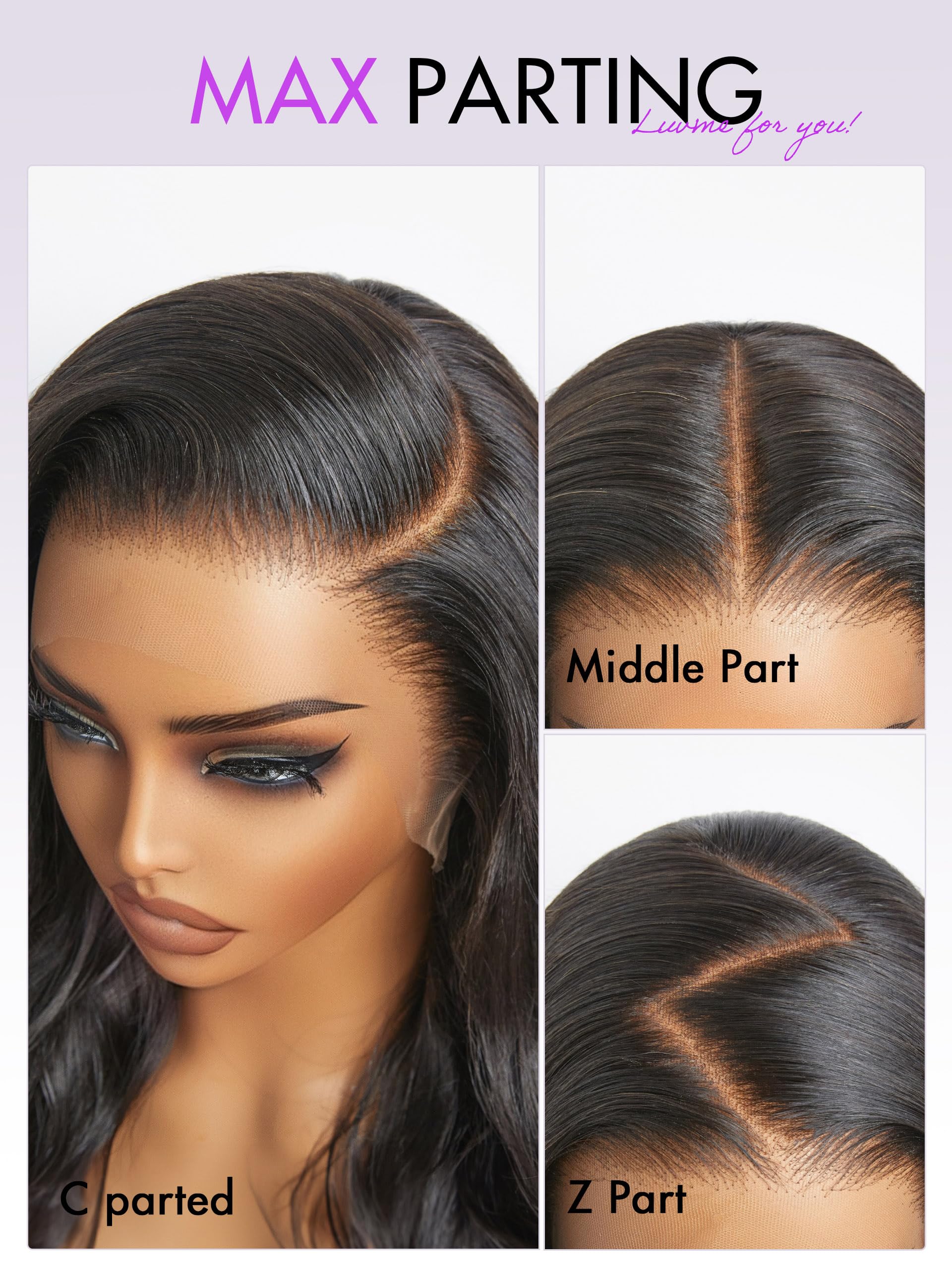 LUVME 13x5 Deep Wave Lace Front Wigs - 100% Human Hair with Pre-Plucked HD Transparent Lace - Glueless 14 Inch Natural Black Long Curly Wig for Women - Perfect for Daily Wear, Cosplay, and Special Occasions