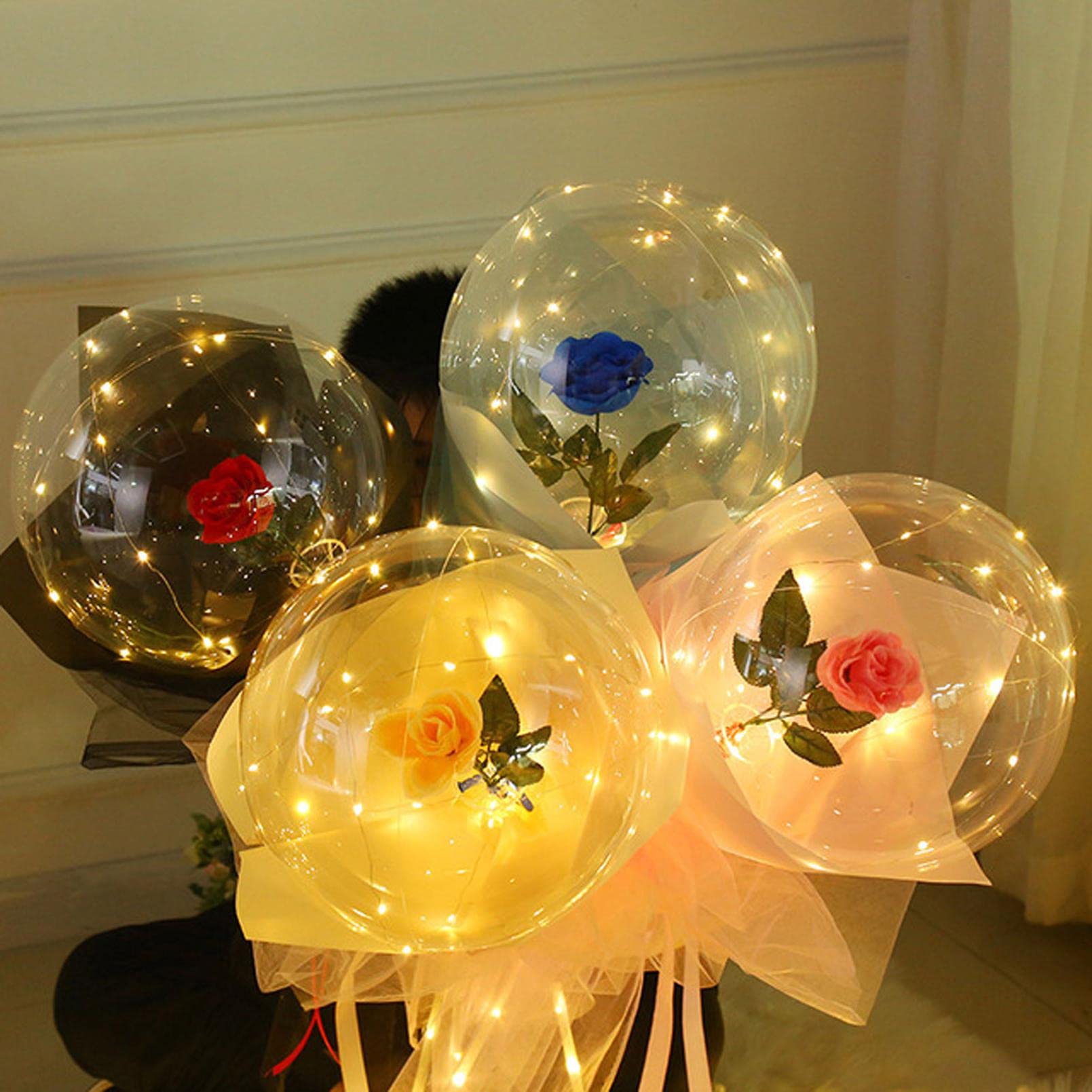 Glowing LED Rose Bouquet - Light Up Balloons for Valentine's Day, Weddings, Birthdays & Romantic Gifts | DIY Home Decor & Party Decoration for Women & Girls | Perfect for Proposals, Anniversaries & Special Occasions