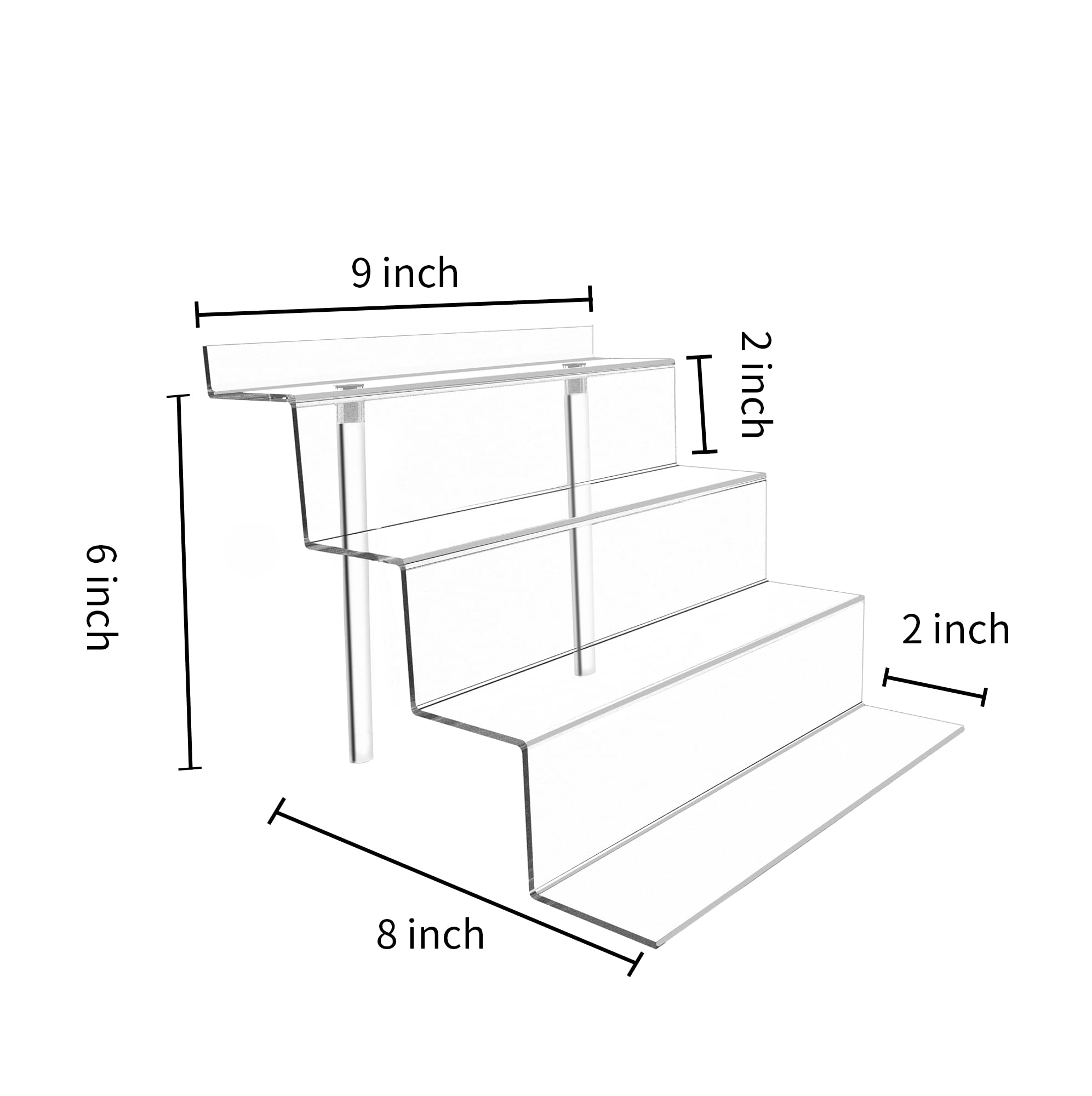 4 Tier Black Display Stand Riser - 2 Pack for Perfume, Makeup, Cupcakes & Desserts - Multi-Purpose Organizer for Countertops, Cabinets & Home Decor (9x6 Inches, Clear) - Perfect for Retail Stores, Bathroom Vanity & Party Displays