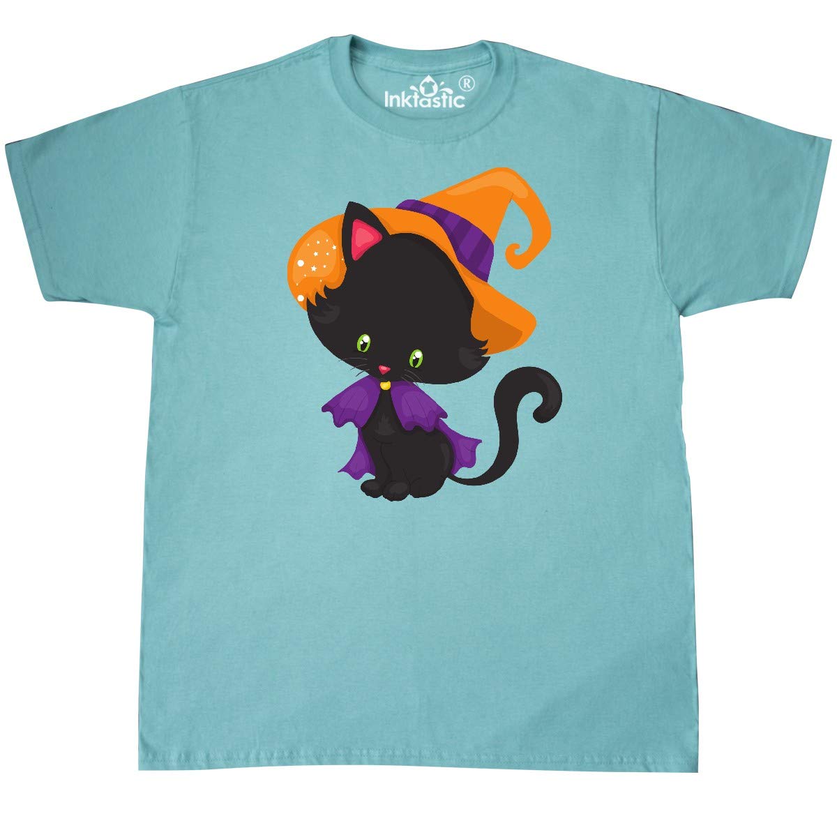 Inktastic Halloween Cat T-Shirt - Cute Black Cat with Witch Hat Design for Halloween Costume & Party Outfit