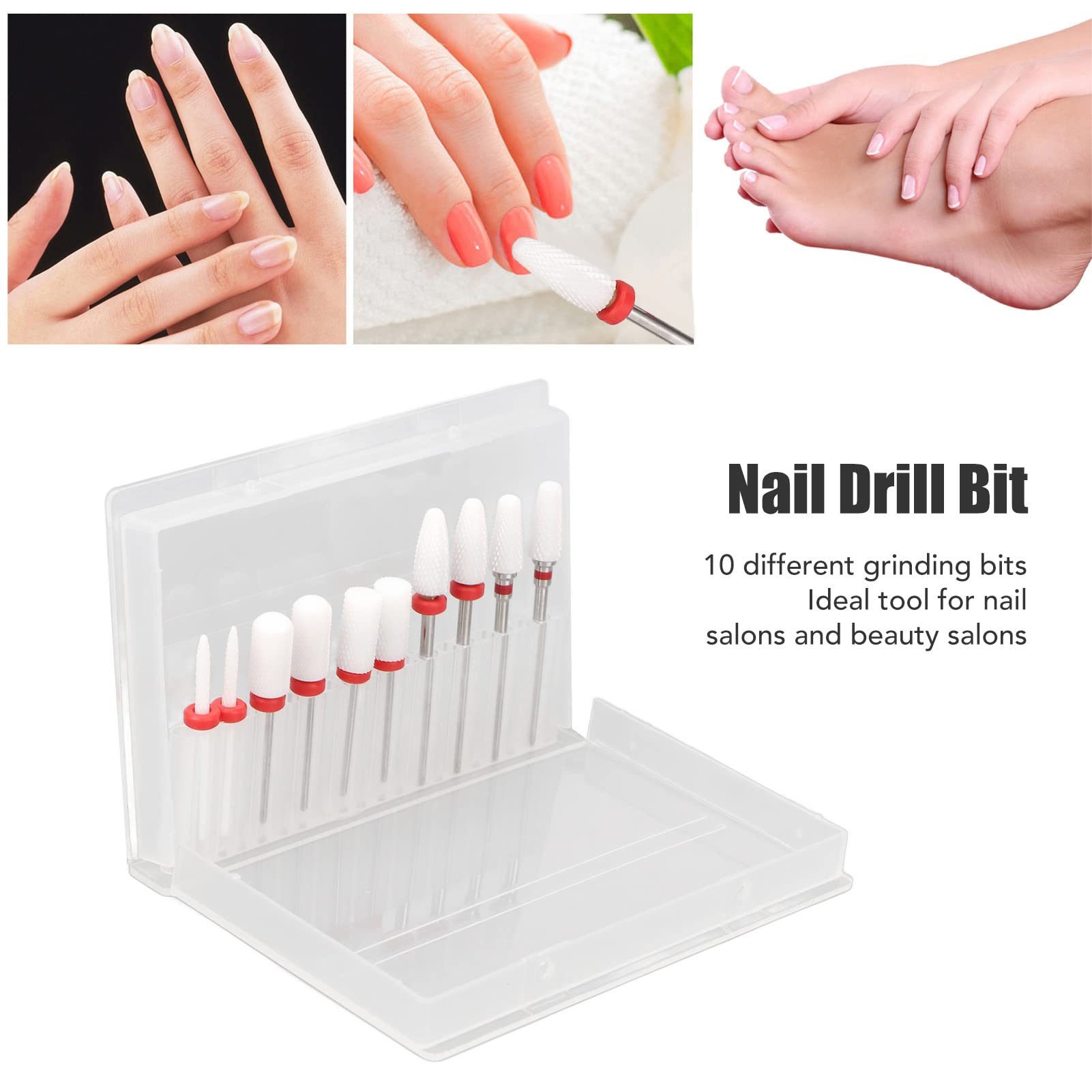 Professional Ceramic Nail Drill Bit Set for Manicure & Pedicure - 10PCS Nail Art Grinding Bits Kit for Acrylic, Gel & Natural Nails - Perfect for Salon & Home Nail Care