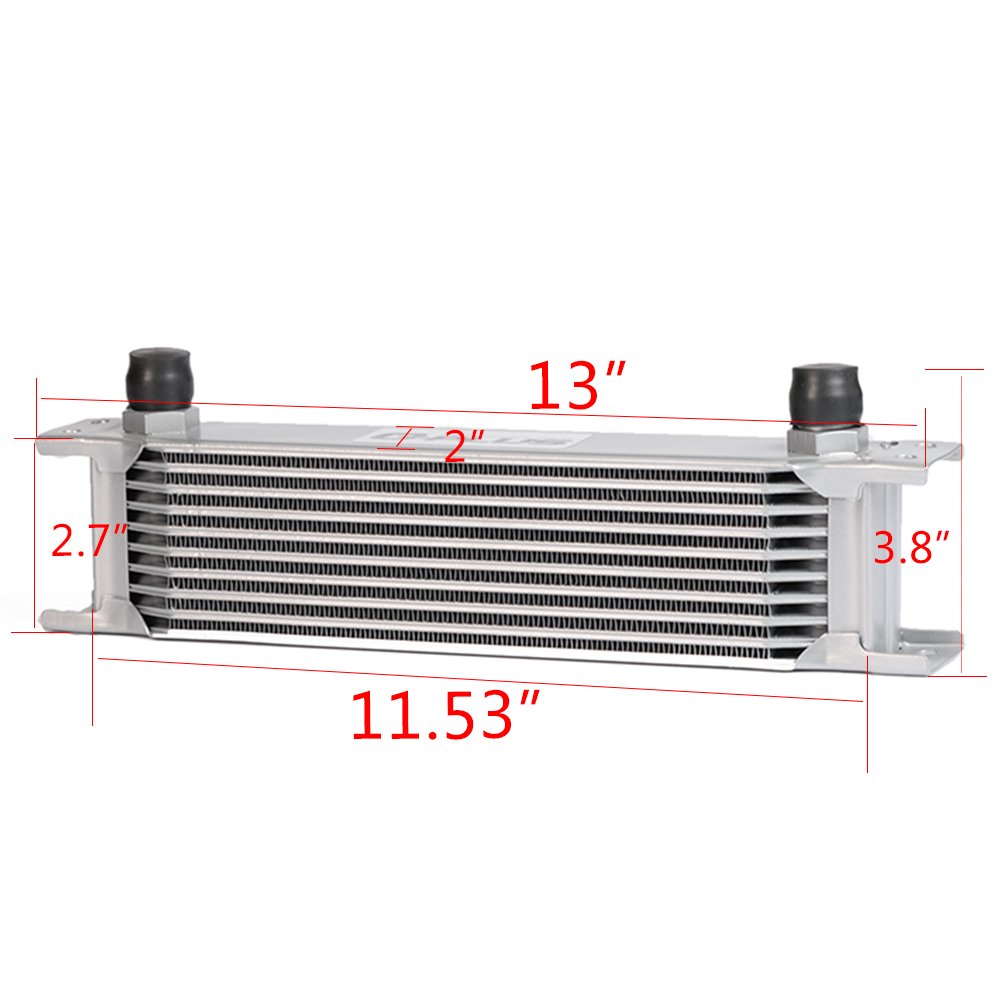 10 Row AN10 Aluminum Universal Engine Transmission Oil Cooler Kit with Oil Filter Adapter & Hose Ends - Silver - Perfect for High-Performance Cars, Trucks, and Racing Vehicles
