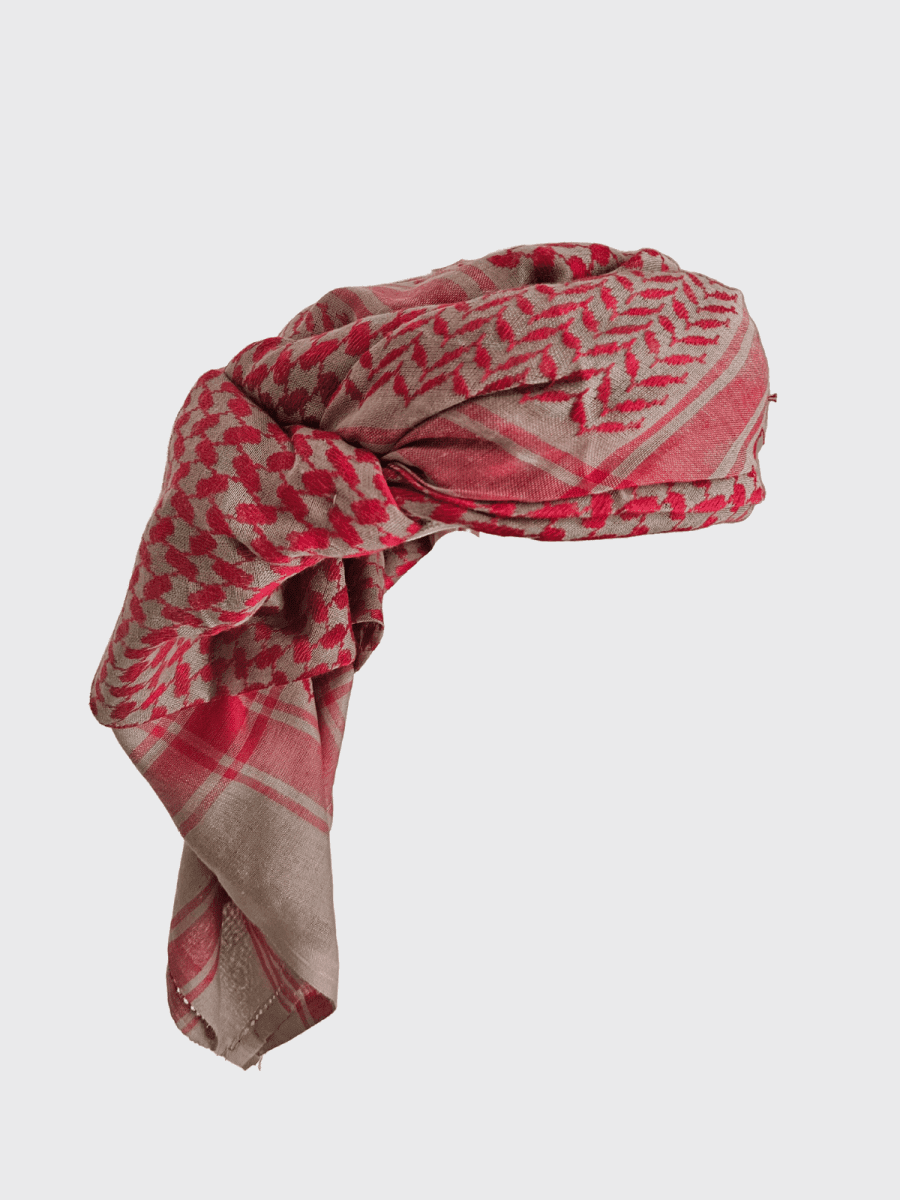 Authentic Red & Brown Arab Shemagh Keffiyeh Scarf for Men - Traditional Middle Eastern Headwear for Desert Travel, Outdoor Adventures & Cultural Events