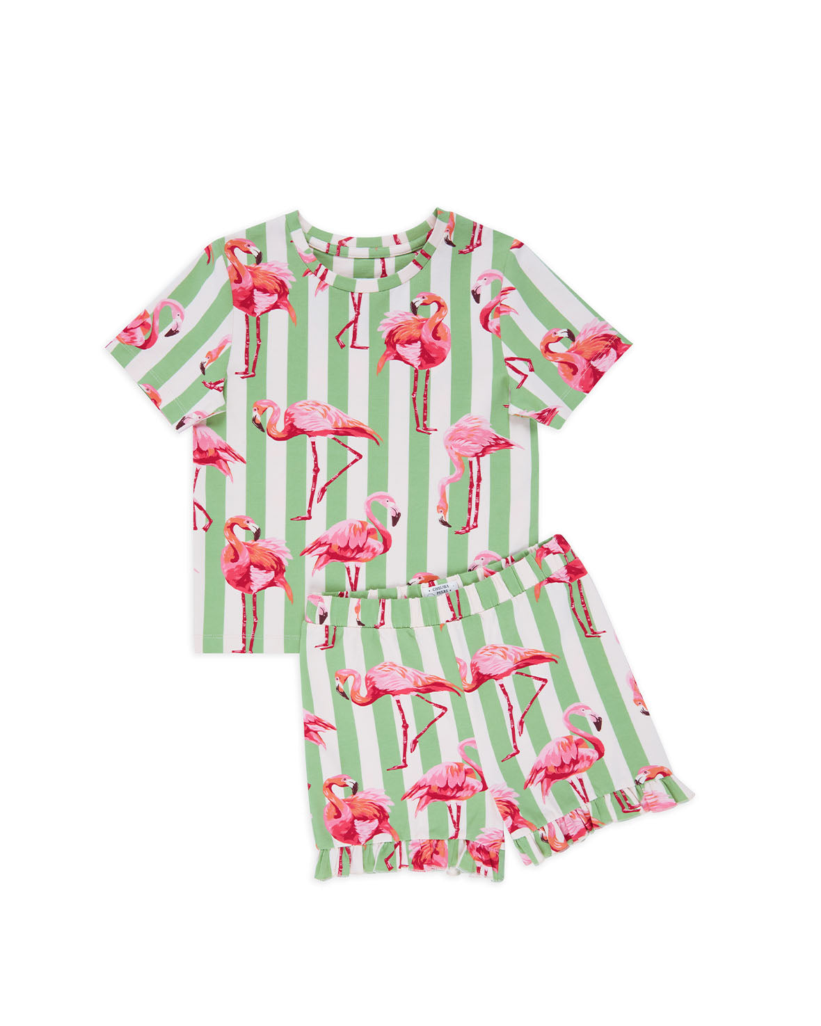 Organic Cotton Flamingo Stripe Short Pajama Set for Kids - Soft & Breathable Sleepwear for Boys & Girls - Perfect for Summer Nights & Sleepovers