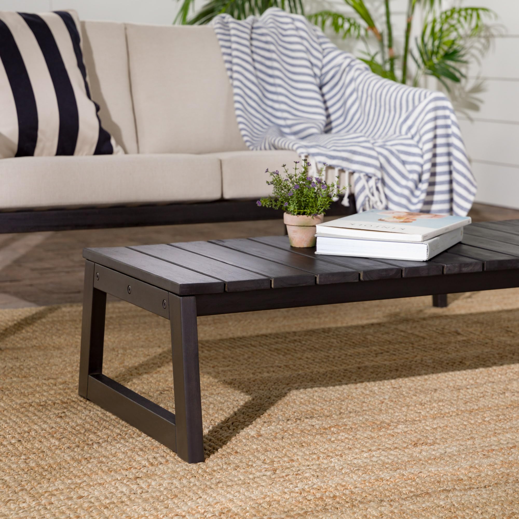 Walker Edison Modern Solid Wood Slat-Top Outdoor Coffee Table - Patio, Deck, Garden Furniture for Relaxing & Entertaining