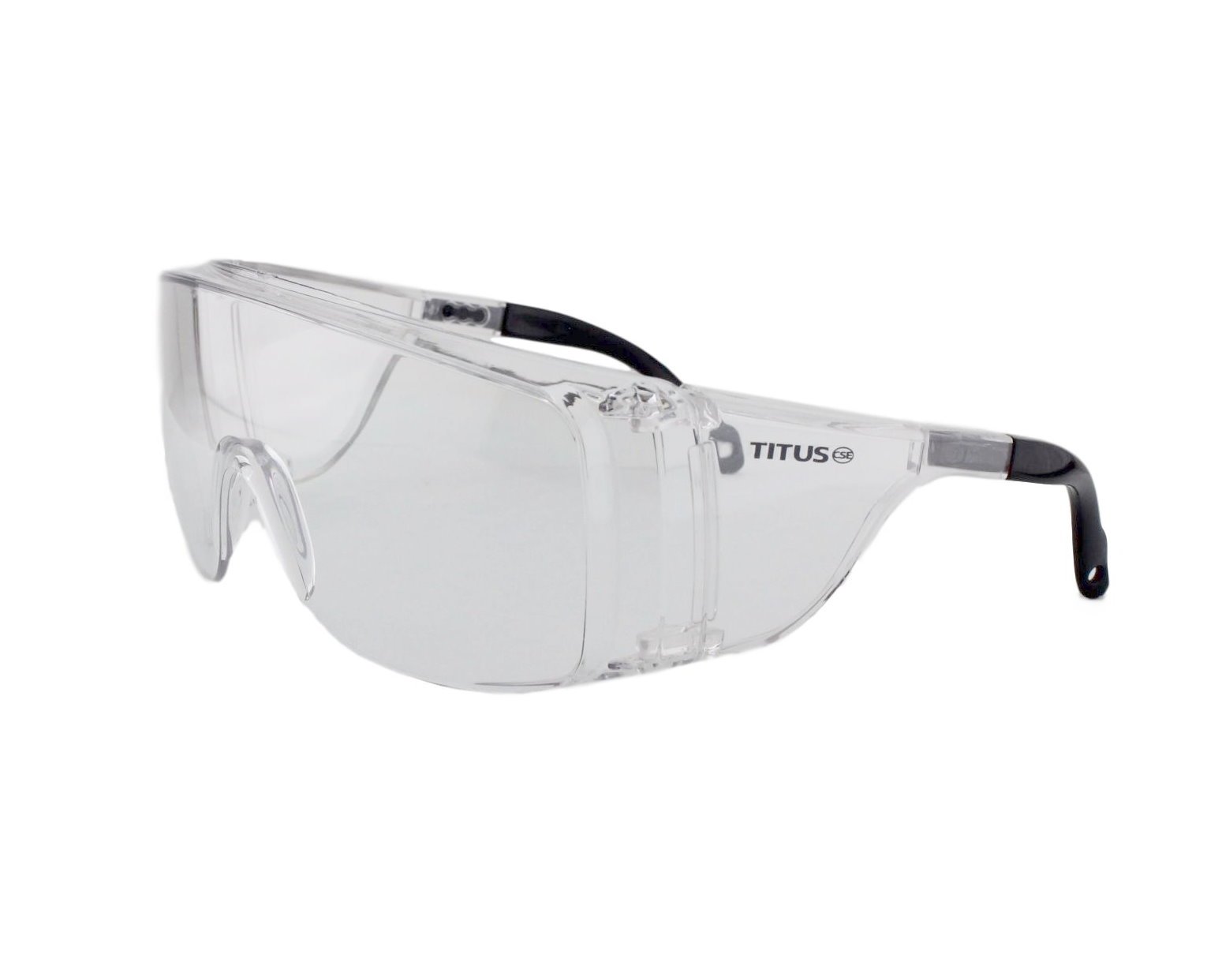 TITUS Large Industrial & Scientific Safety Glasses with Pouch - Clear OTG Protective Eyewear for Labs, Construction & Woodworking