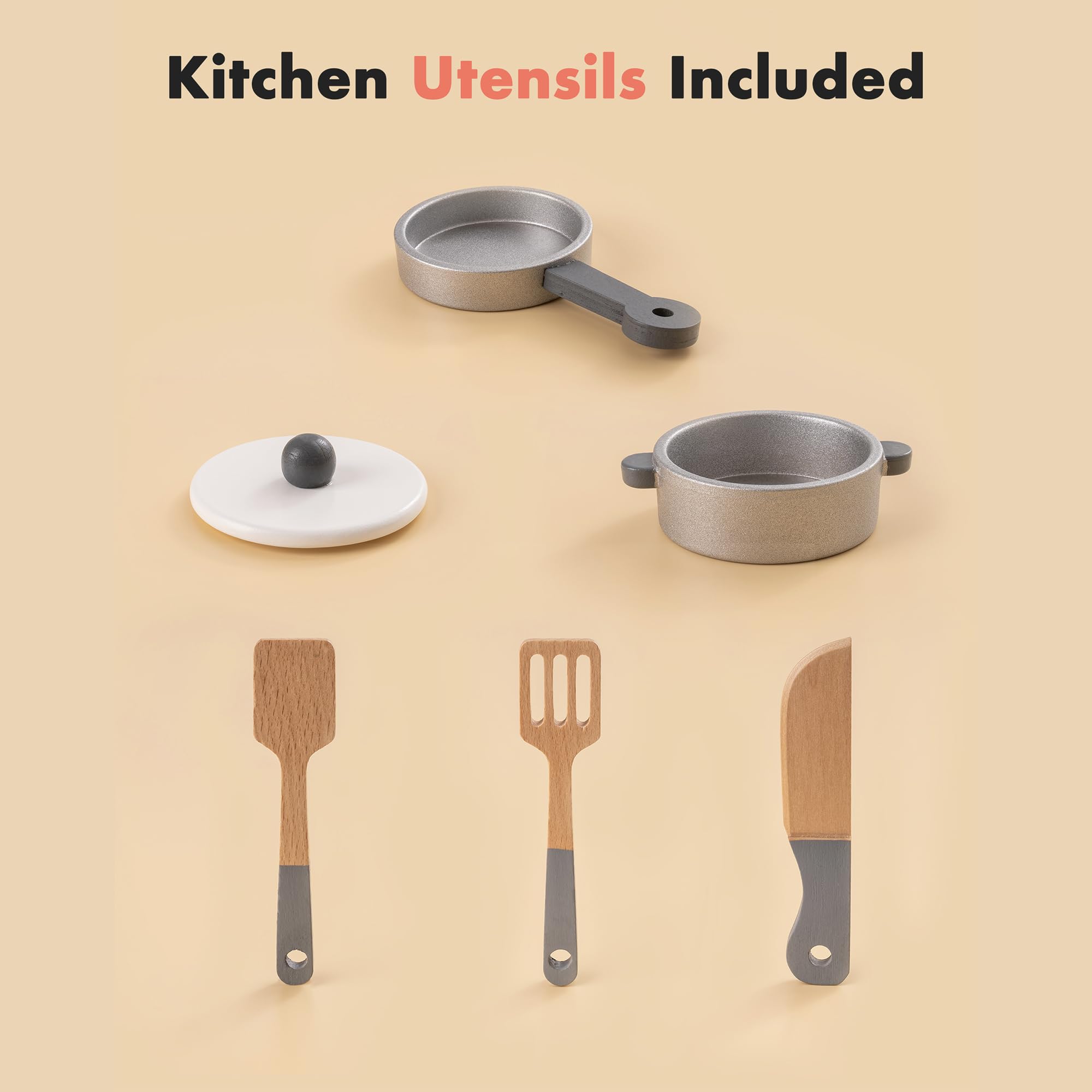 ROBUD Wooden Play Kitchen Set for Kids - Realistic Pretend Toy Kitchen with Sink, Stove & Accessories - Perfect Gift for Boys & Girls Ages 3+ - Great for Imaginative Play, Role Playing & Early Learning