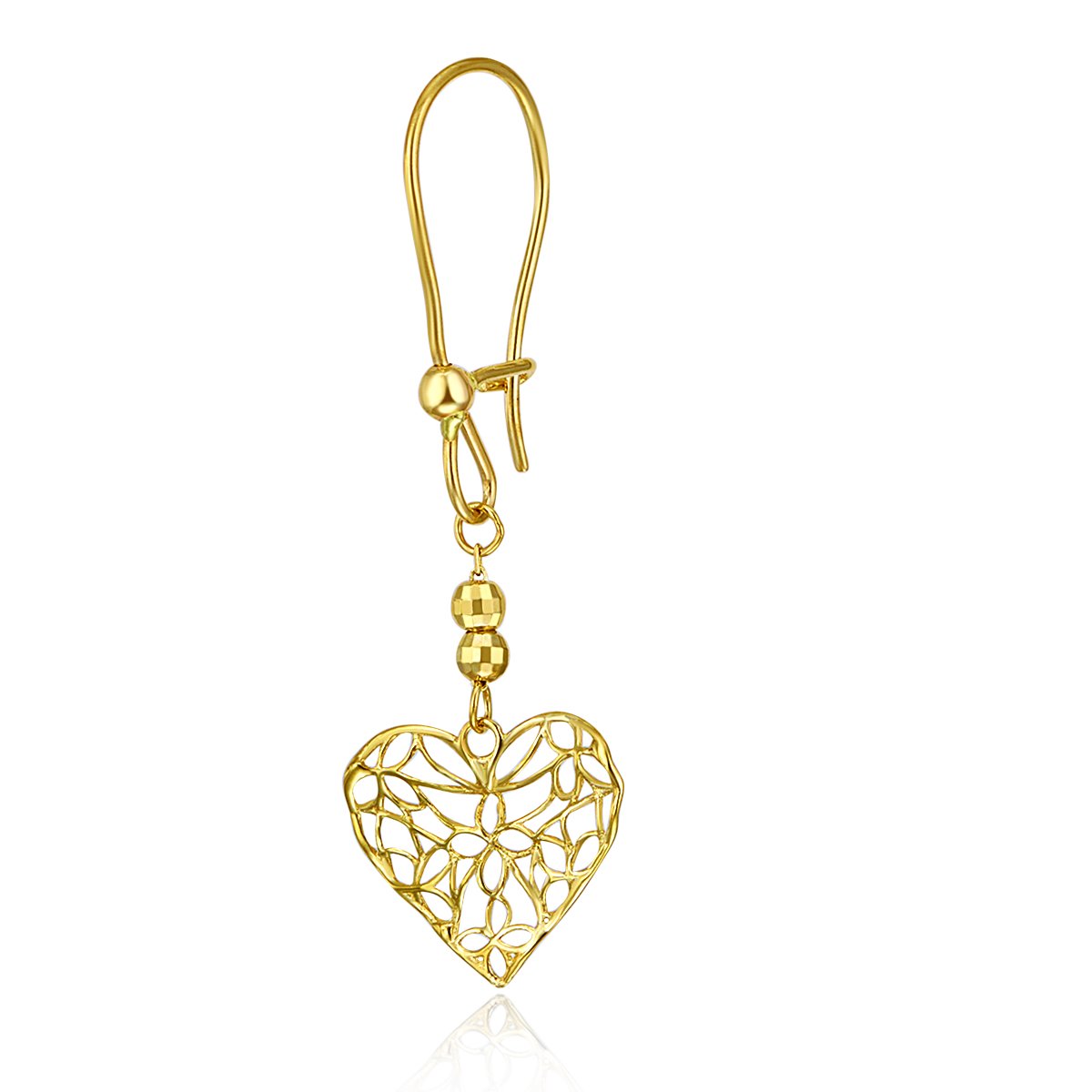Wellingsale 14k Yellow Gold Open Heart Fish-Hook Earrings for Women - Elegant Polished Dangle Earrings 11.7x13.7mm - Perfect Gift for Valentine's Day, Anniversary & Special Occasions