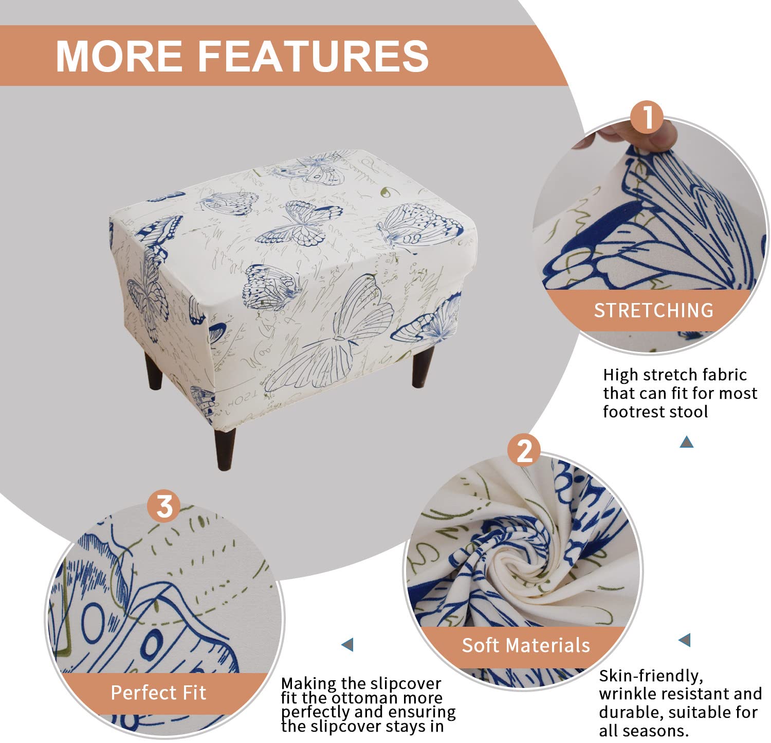 Stretch Ottoman Slipcover - Elastic Rectangular Storage Ottoman Cover with Non-Slip Bottom, Fits Footrest Stool & Furniture Protector | Perfect for Living Room, Bedroom, or Office Decor