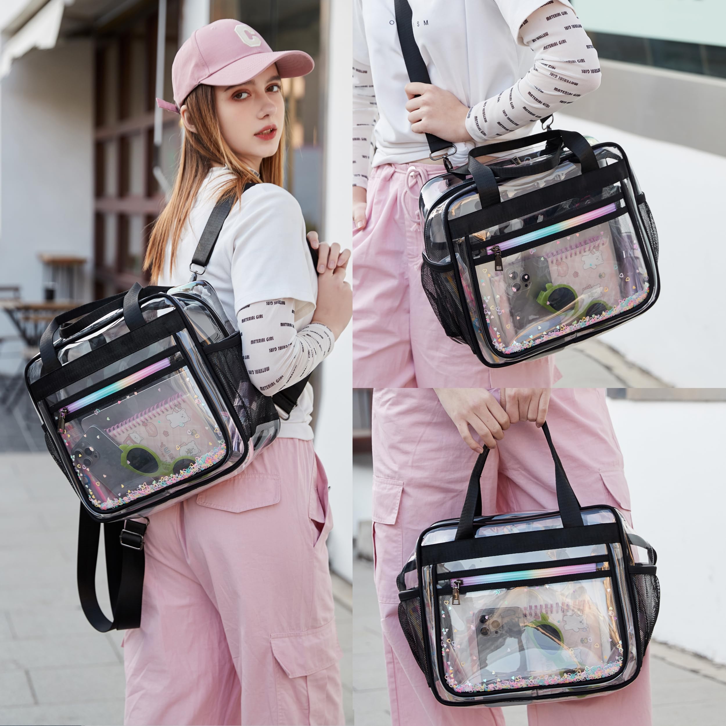 Clear Backpack for Girls & Women - Heavy Duty Transparent TPU School Bag with Shoulder Straps, Large See-Through Bookbag for Teens & Students - Perfect for Elementary School, Travel & Daypack Use (Black)