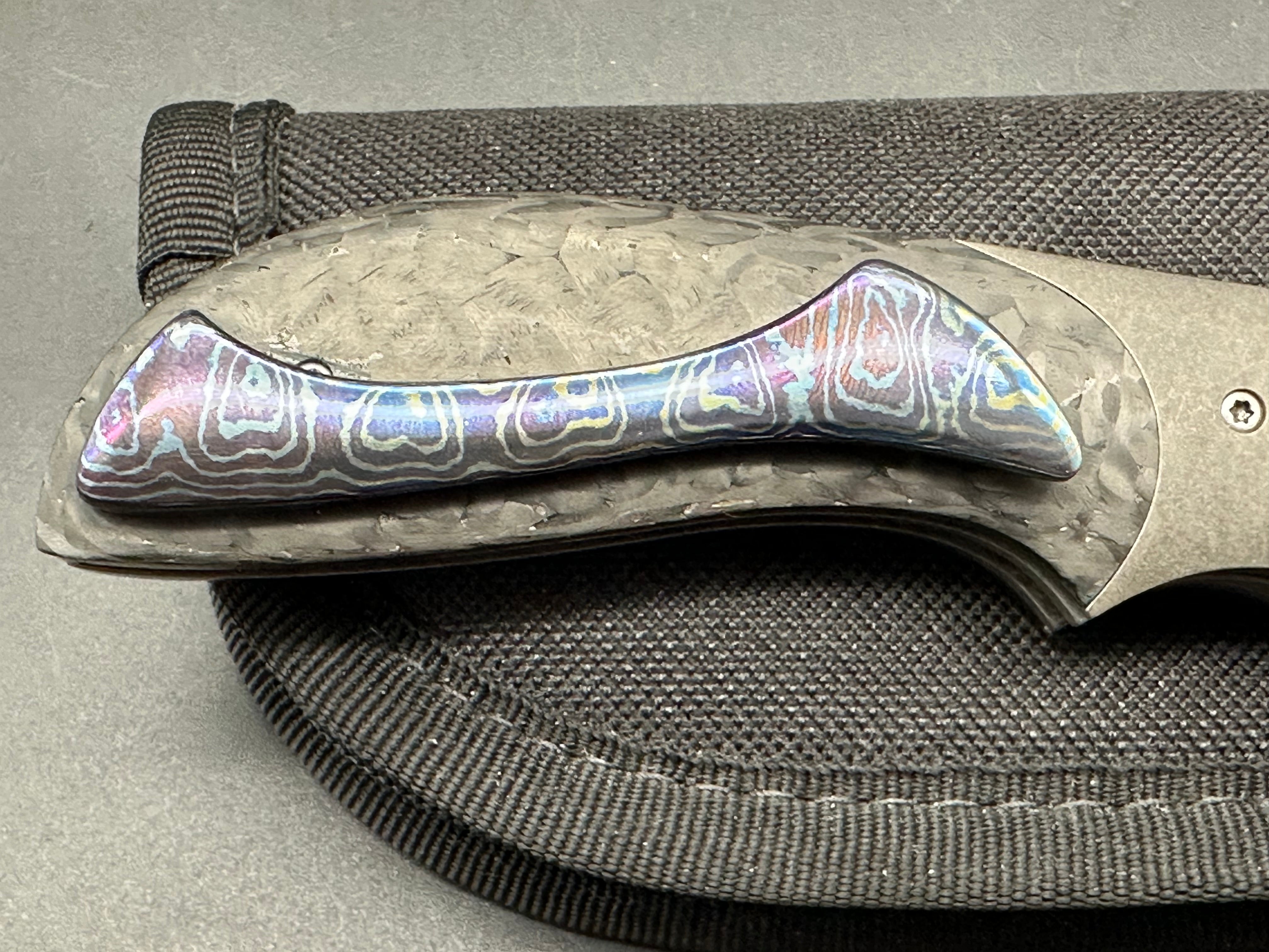 Jeff Vandermeulen Custom Mini Folding Knife - Hand-Rubbed Satin Blade, Titanium Handle with Carbon Fiber Inlay, Tip-Up Mokuti Clip - EDC, Outdoor, Camping & Everyday Carry Pocket Knife