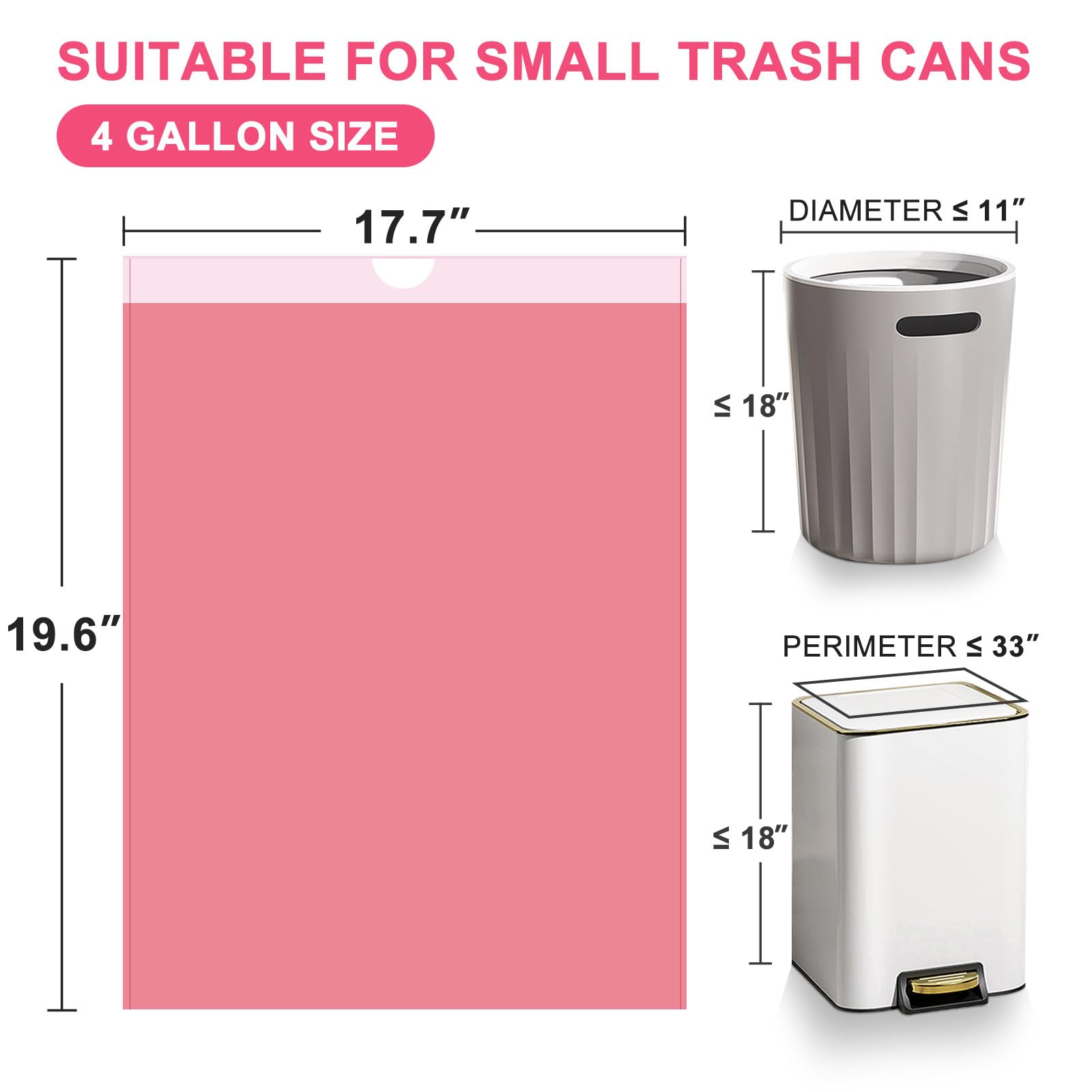 JUKFITA 4 Gallon Drawstring Trash Bags - 100 Count Extra Strong Small Garbage Bags | Unscented Trash Can Liners for Bathroom, Restroom, Office & Kitchen | Perfect for Small Bins, Wastebaskets & Mini Trash Cans (Red)