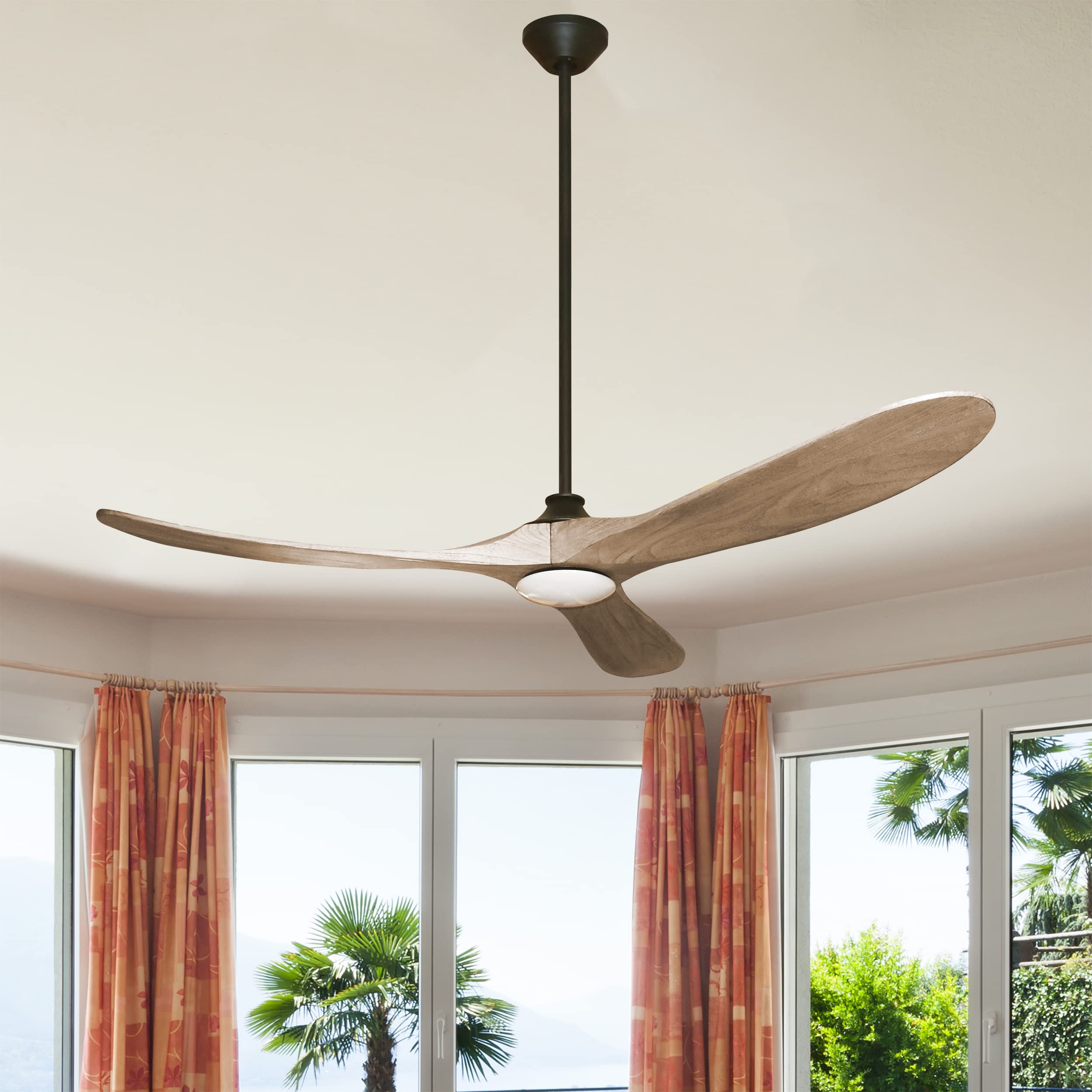 60 Inch Modern Wood Ceiling Fan with LED Light - Dimmable 3000K Matte Black - 3 Blades Wood Ceiling Fan for Bedroom, Living Room, Office (+48 Inch Downrod Included) - Perfect for Home Cooling and Stylish Interior Decor