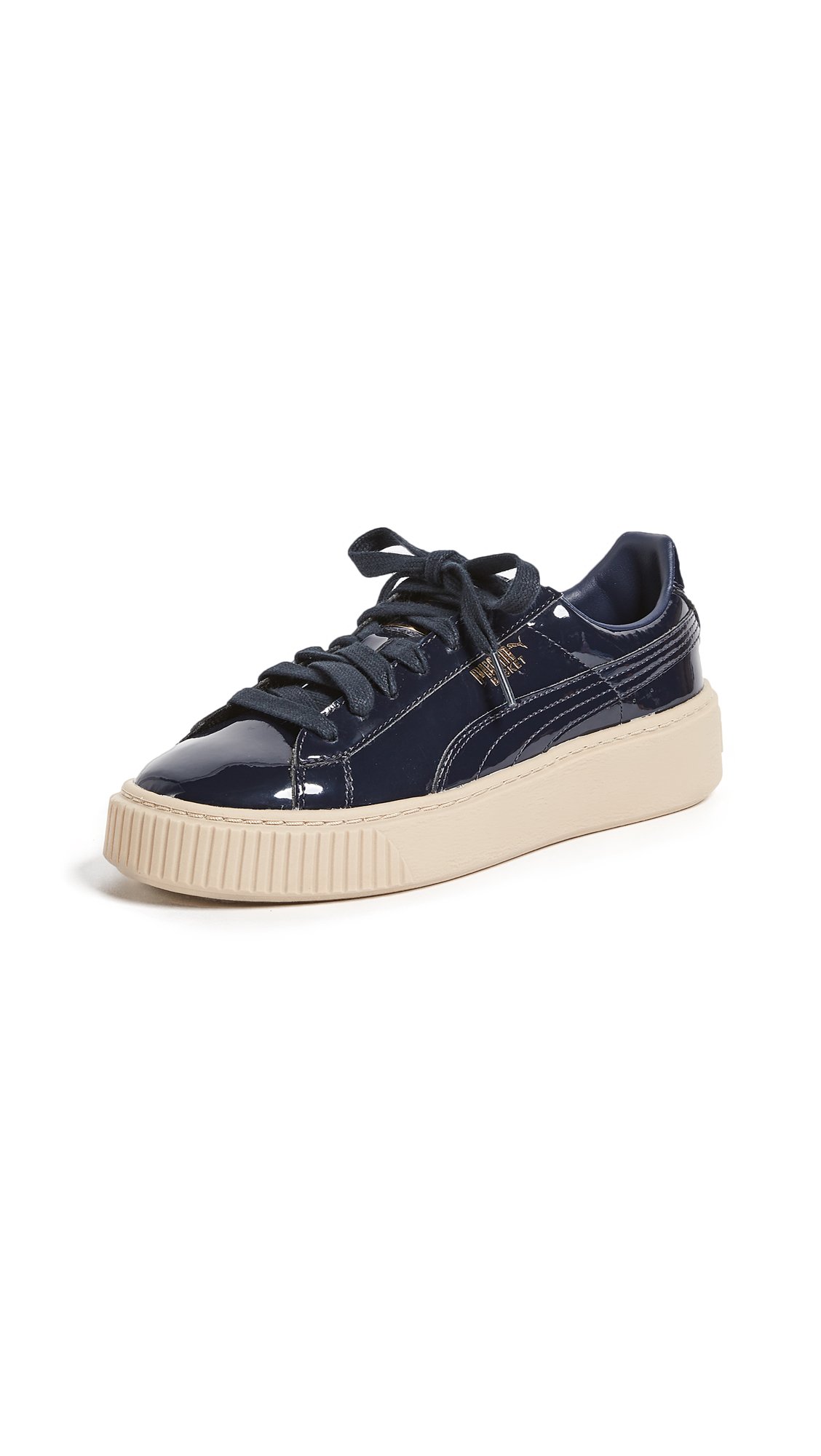 PUMA Women's Basket Platform Patent Leather Sneakers - Fashion White Casual Shoes for Women | Comfortable Walking & Everyday Wear | Gym, Work, Street Style Outfits
