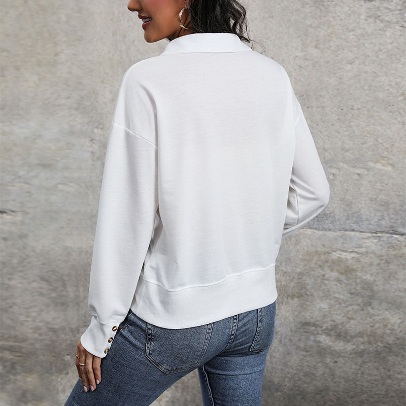 LOVEVOP 2025 Women's Long Sleeve Casual V-Neck Sweater Top - Fall Fashion Lapel T-Shirt for Women | Perfect for Office, Dating & Autumn Outfits