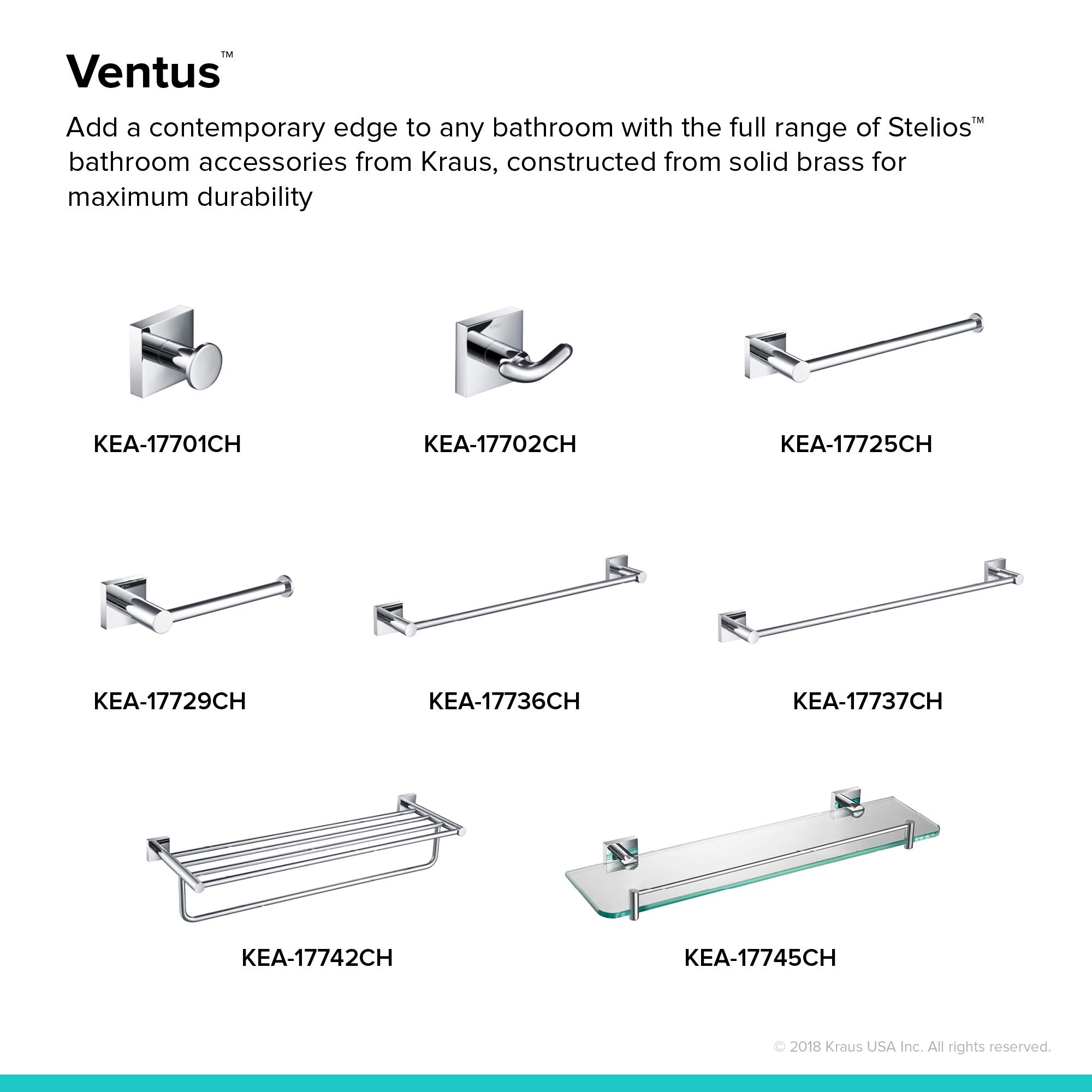 KRAUS Ventus Bathroom Shelf - Chrome Finish Wall Mounted Storage Organizer KEA-17745CH - Perfect for Showers, Bathtubs & Small Bathroom Spaces