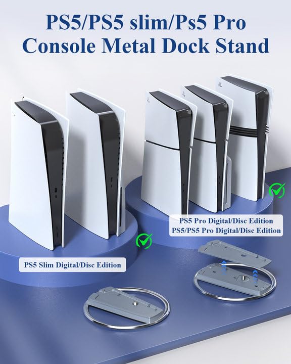 Vertical Stand for PS5 Pro, PS5 Slim & PS5 Consoles (Digital/Disc Edition) - Anti-Slip Base, Anti-Tip Design with Secure Screw - Premium PS5 Accessories Compatible with All PlayStation 5 Models - Perfect for Gaming Setup & Space-Saving Storage