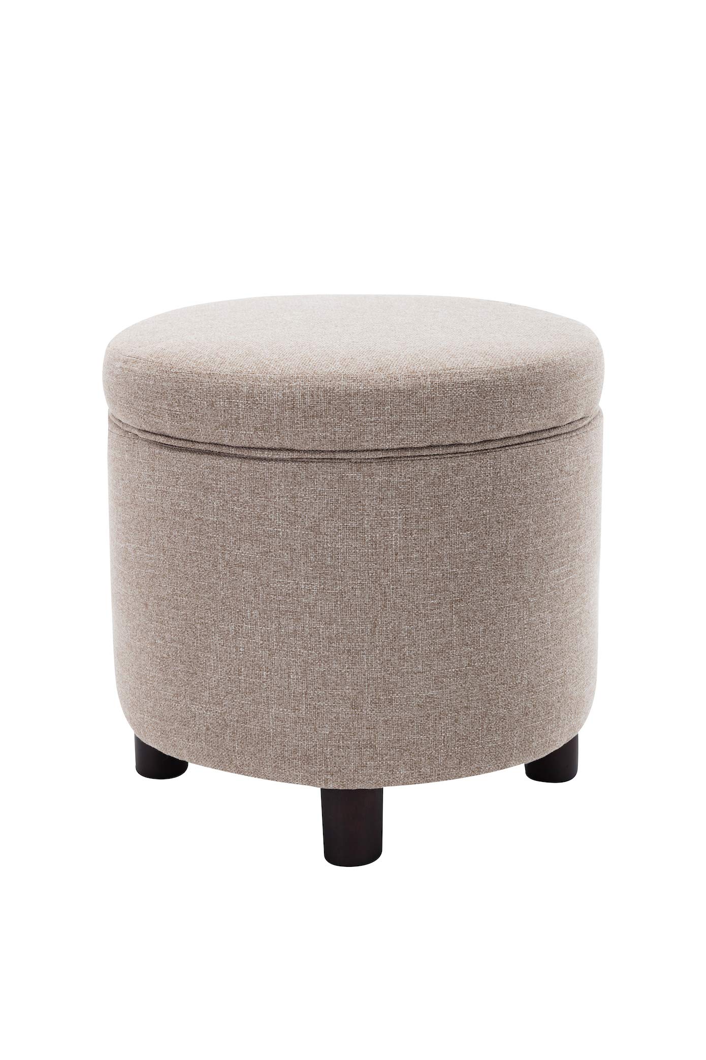 Wovenbyrd Classic Small Round Storage Ottoman Footstool with Removable Lid - Light Brown Fabric Upholstered, Multi-Functional Foot Rest & Hidden Storage for Living Room, Bedroom, or Nursery