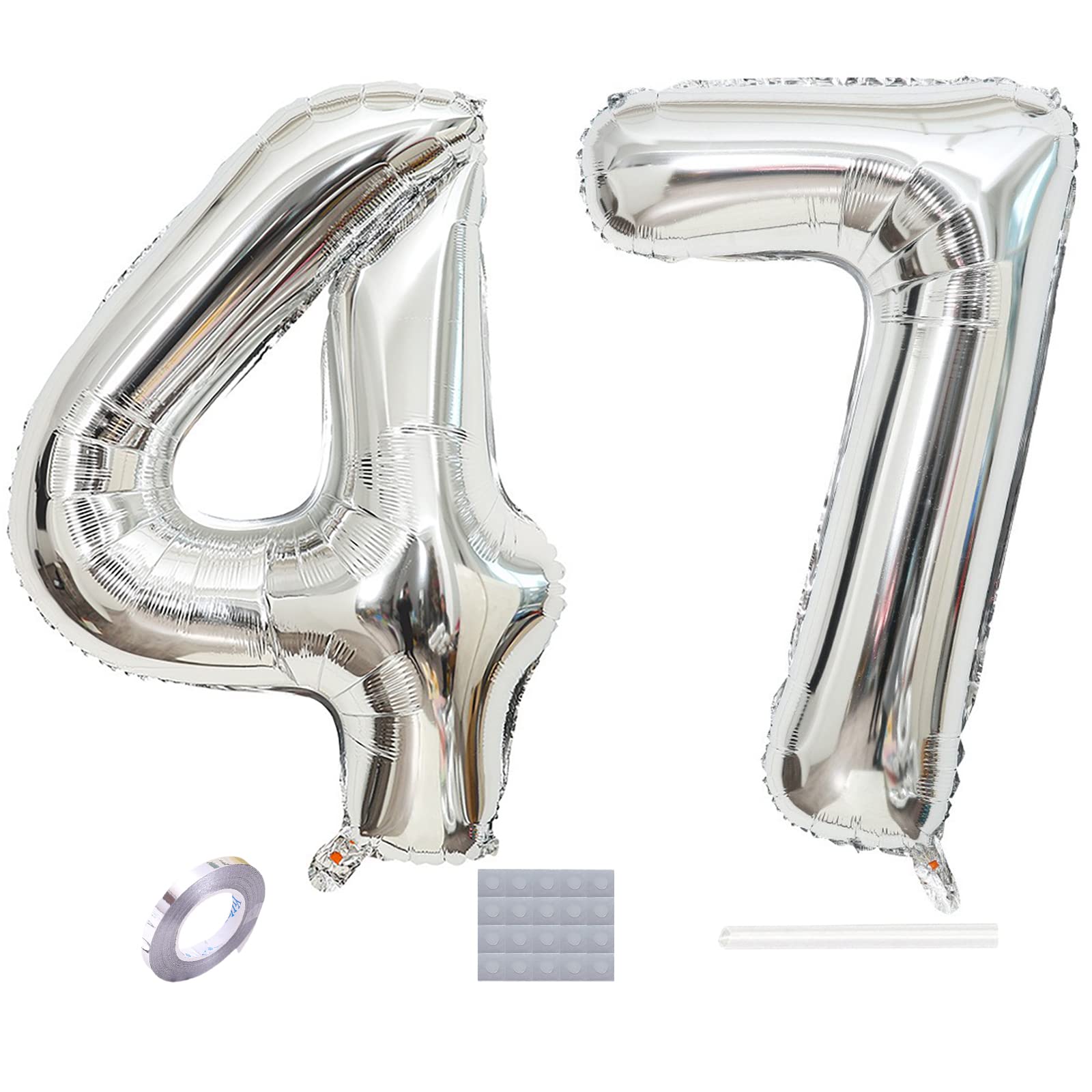 47th Birthday Party Decorations - 40 Inch Silver Number 47 Foil Balloons for Men & Women | Jumbo Prom Balloons, Wedding Anniversary Photo Props & Party Supplies - Perfect for Milestone Celebrations, Graduations, and Special Events
