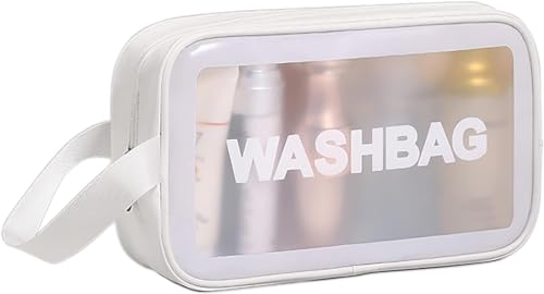 Portable Zipper Makeup Bag Organizer - Travel Cosmetic Pouch for Women & Girls | Waterproof Wash Bag with Multiple Compartments | Perfect for Travel, Gym & Daily Essentials Storage (White)