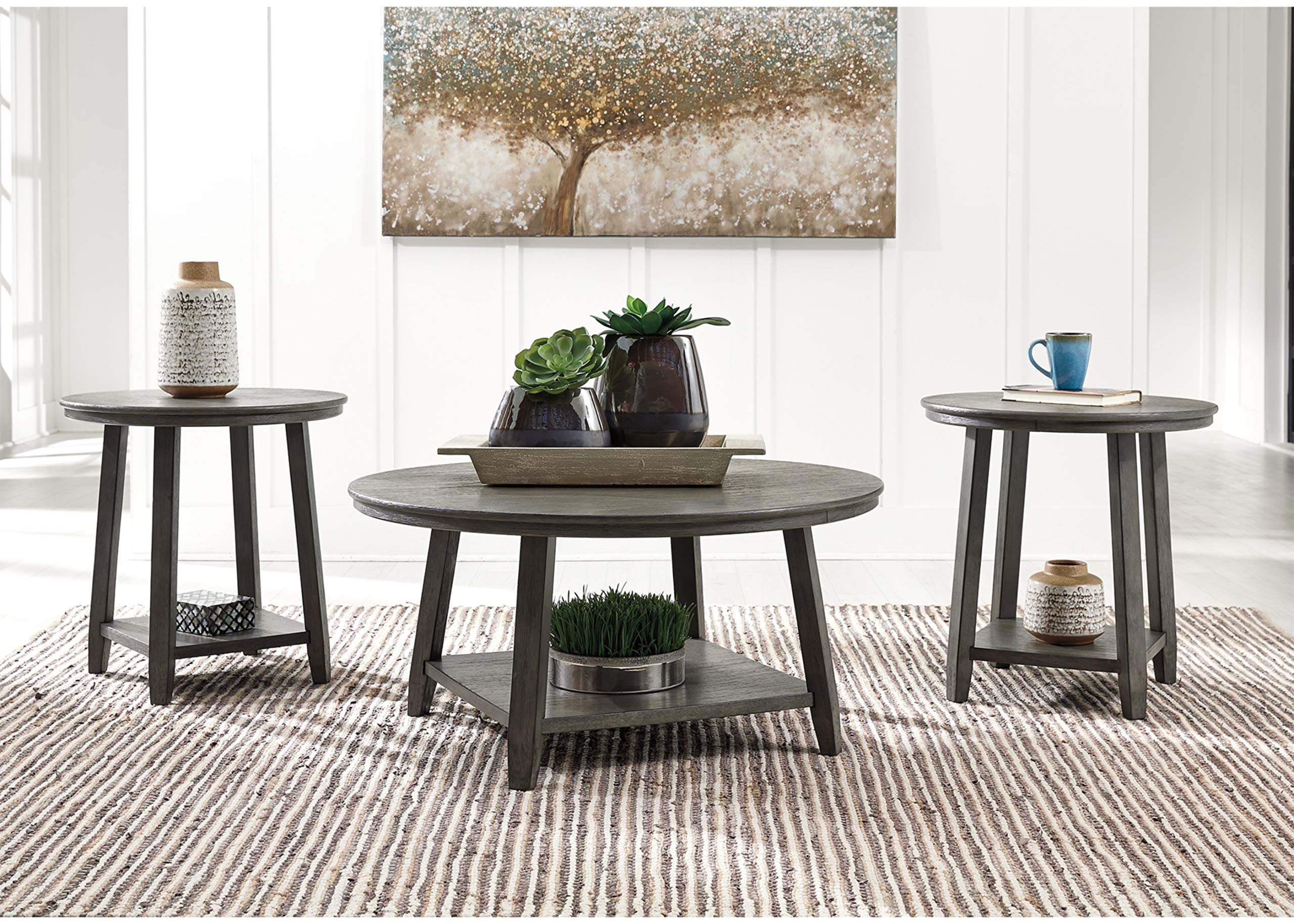 Signature Design by Ashley Caitbrook 3-Piece Coffee Table Set with 1 Coffee Table & 2 End Tables in Neutral Grayish Brown - Perfect for Living Room, Lounge & Home Decor