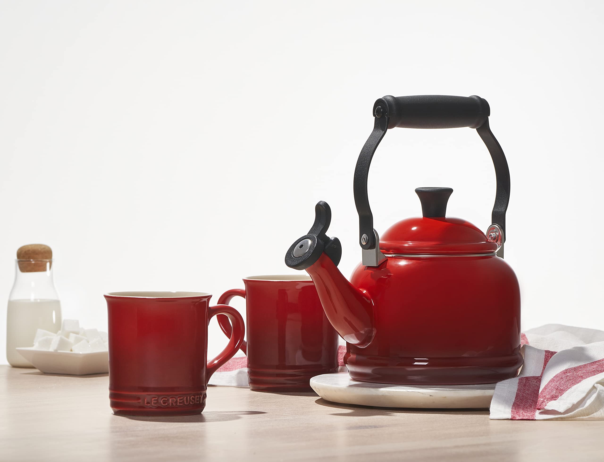 Le Creuset Enameled Steel 1.25 QT Demi Tea Kettle with Gold Finishes - Olive Green Stovetop Kettle for Tea, Coffee & Hot Water - Perfect for Kitchen, Office & Outdoor Use