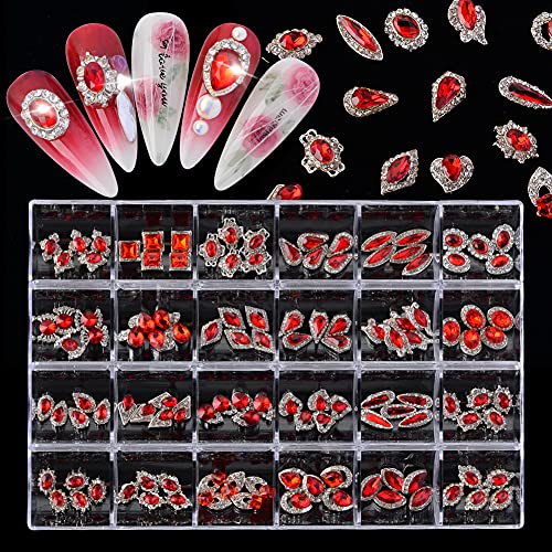 24 Styles,Red Rhinestone Nail Charms