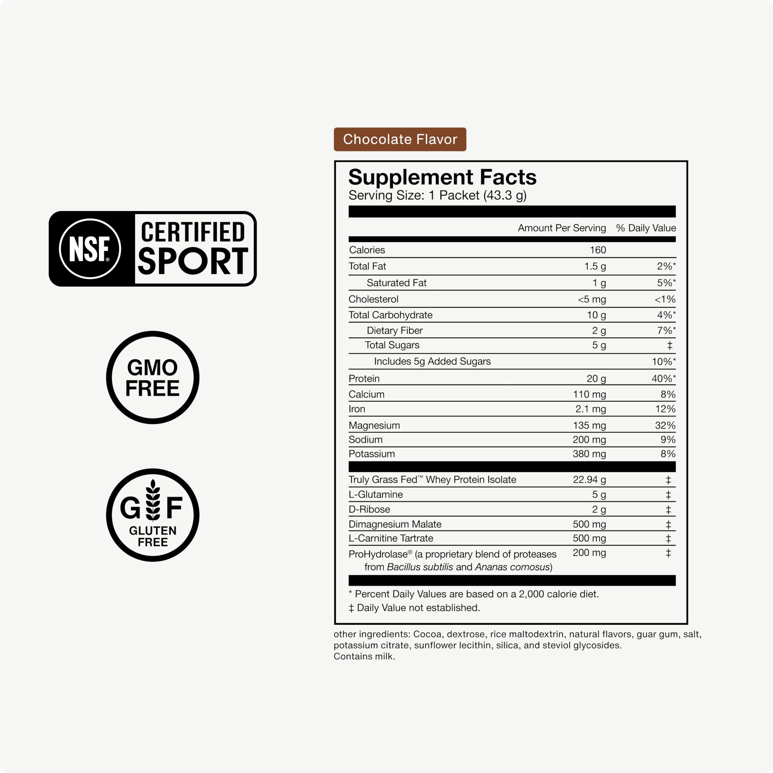 Grass-Fed Whey Protein Powder for Muscle Recovery - 20g Post-Workout Whey Isolate Protein Supplement - NSF Certified, Gluten-Free, 15 Servings, Chocolate Flavor (Package May Vary) - Ideal for Gym Workouts, Muscle Building & Fitness Enthusiasts