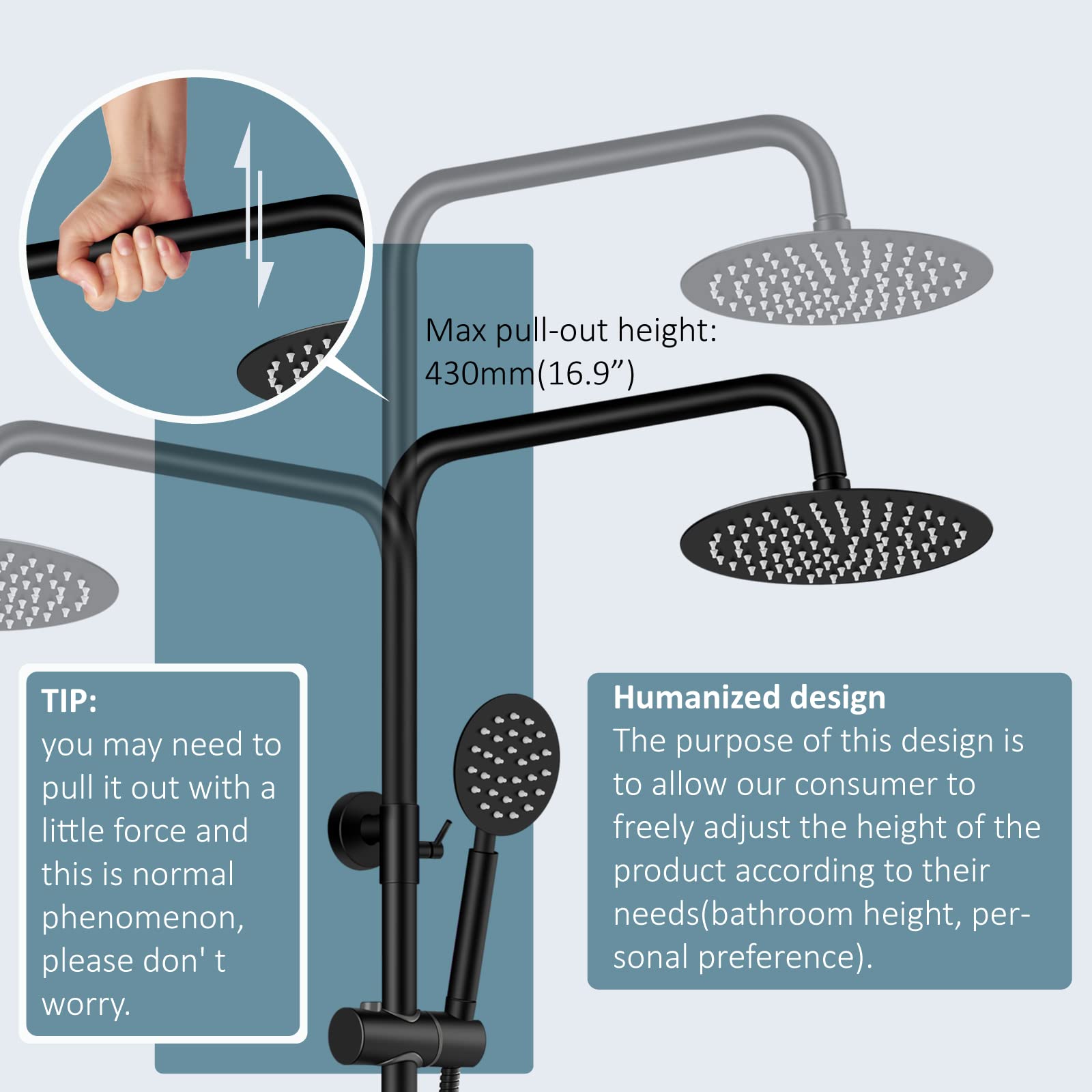 Aolemi Matte Black SUS304 Stainless Steel Outdoor Shower Faucet Set - 8