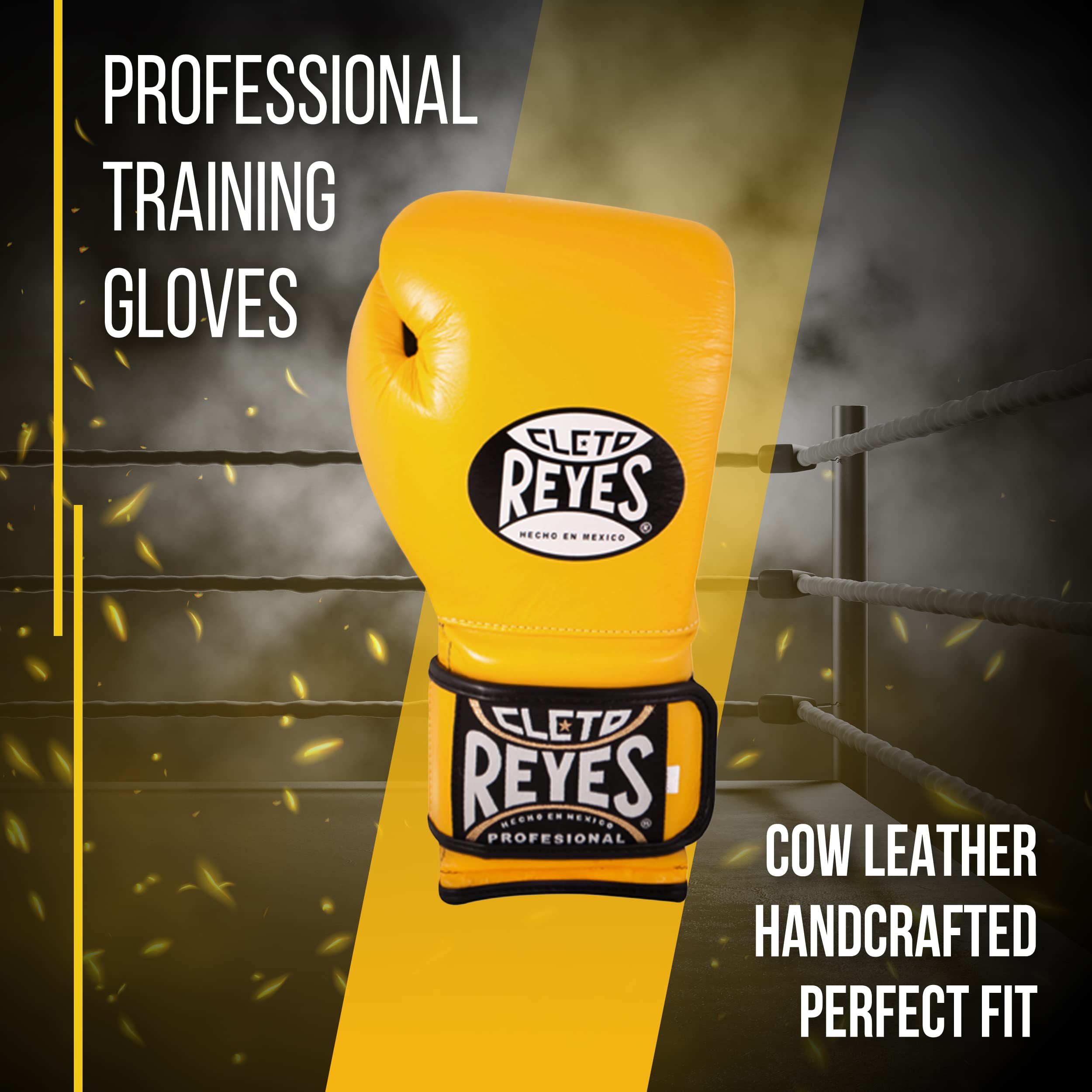 Cleto Reyes Premium Leather Training Gloves - Hook & Loop Closure, Attached Thumb for Boxing & MMA | Ideal for Sparring, Heavy Bag Work & Fitness Training