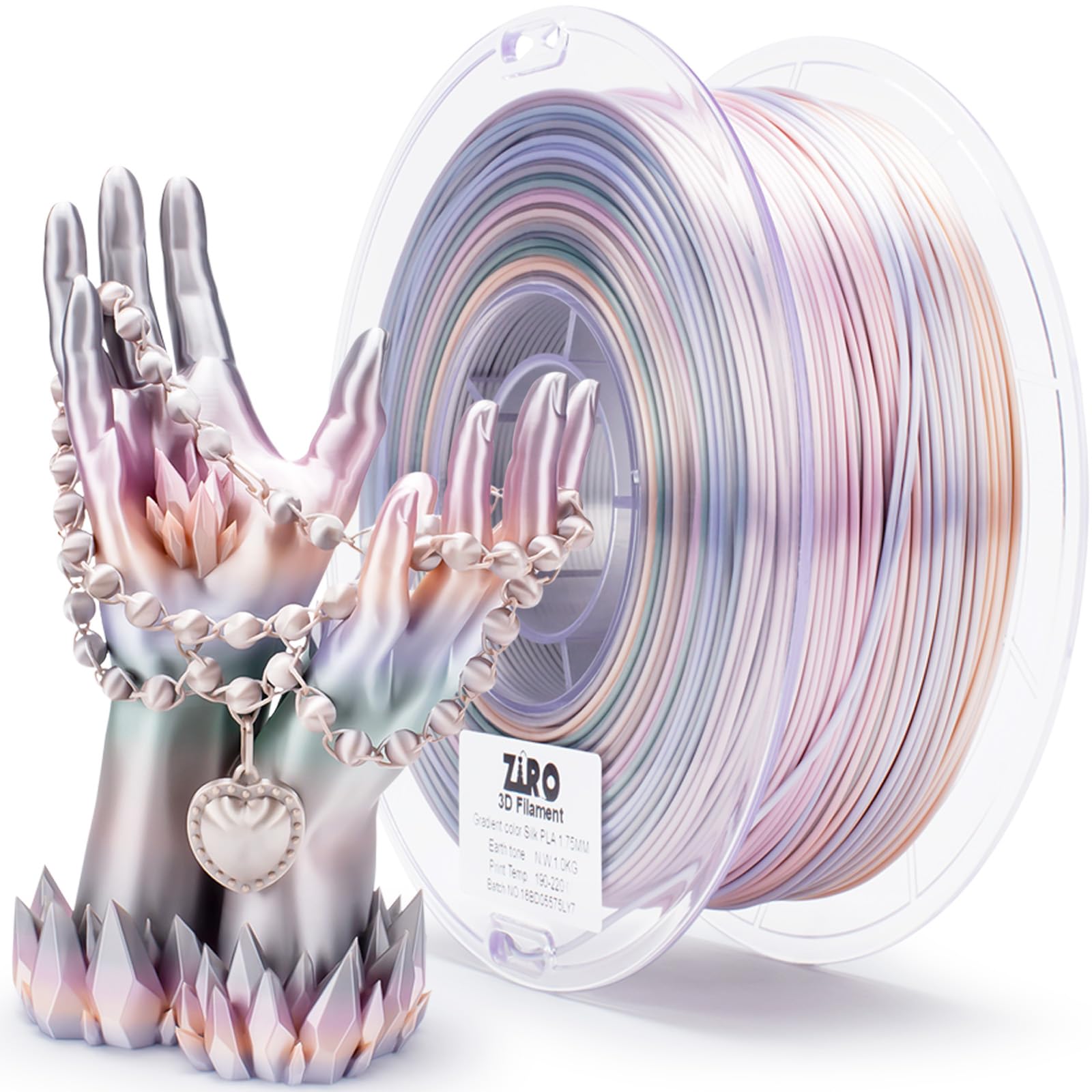 ZIRO 3D Printer Filament - Shiny PLA Fast Gradient Color Changing Filament, Glossy Length-Based Color Shift, Compatible with Most FDM 3D Printers, High Precision +/-0.03mm, 1KG/2.2lb Spool, Earth Tone (Silk) - Perfect for Artistic Prints, Cosplay Props & Home Decor Projects