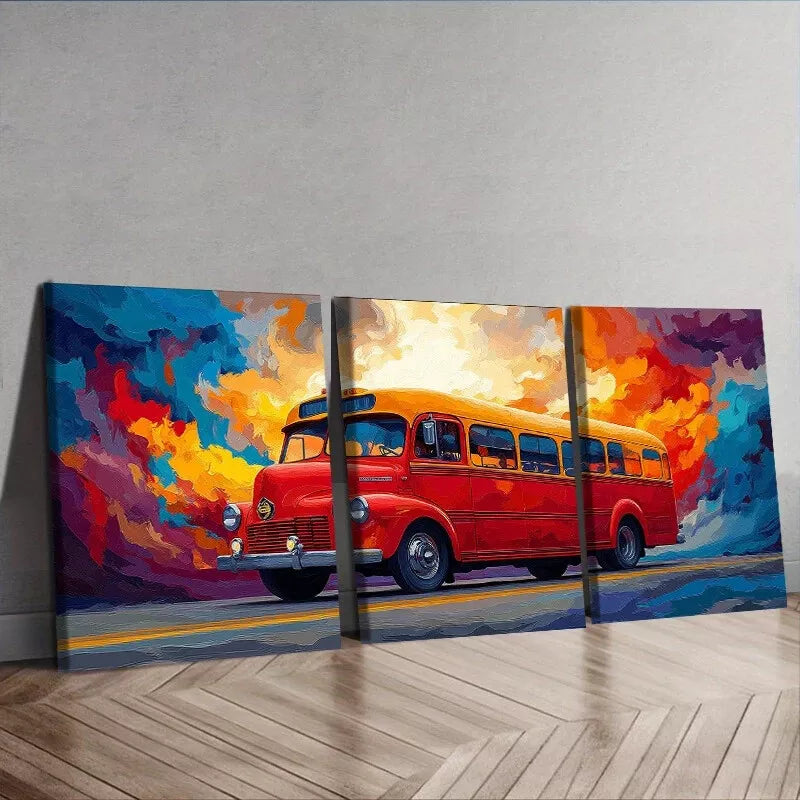 3-Piece Modern Contemporary Style Bus Wall Art Set - Framed Canvas 50x70cm (20x28in) - High Quality Print - 100% Australian Made - Ready to Hang - Perfect for Living Room, Bedroom or Office Decor