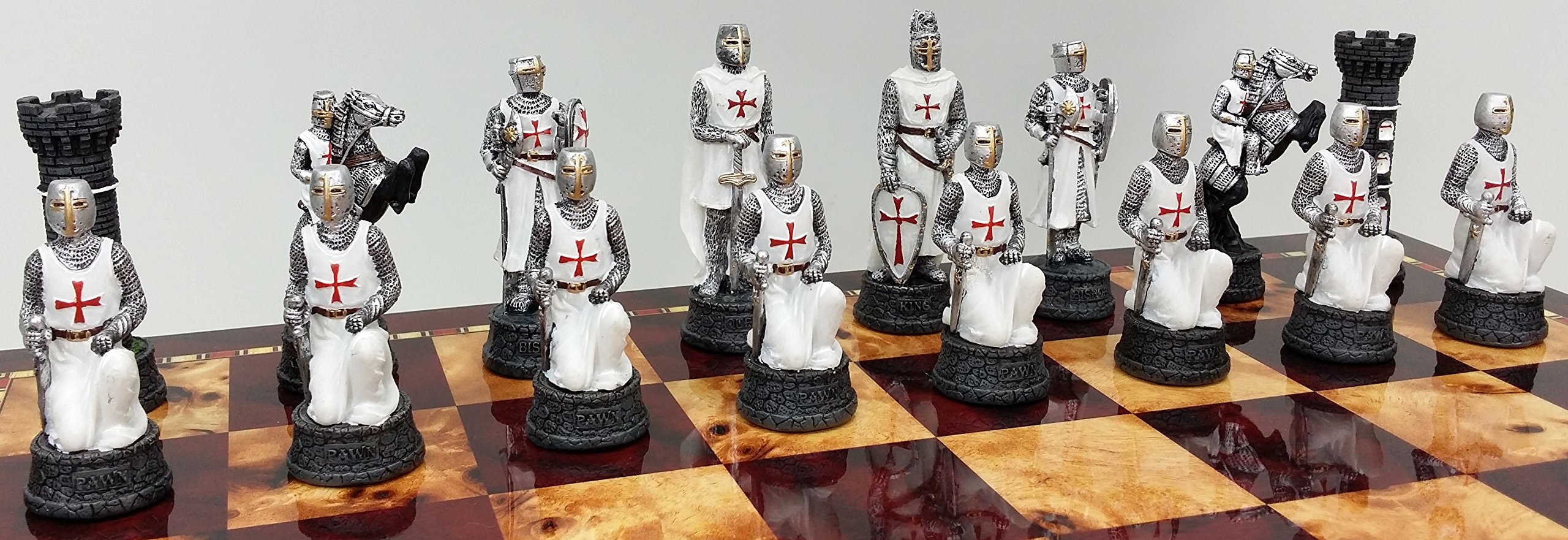 Medieval Knight Chess Set - Red & White Crusades Theme with 17