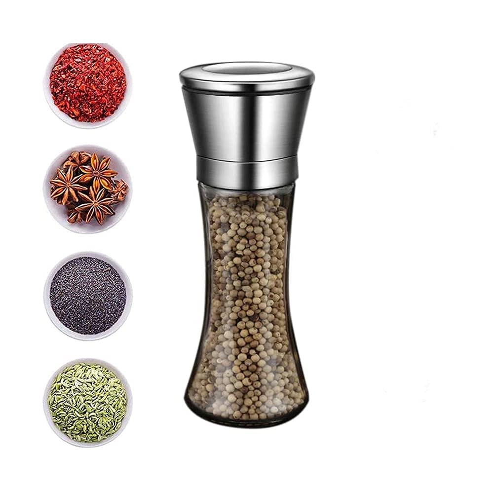 Premium 304 Stainless Steel Pepper Grinder & Salt Mill - Adjustable Coarseness, Kitchen Essential for Freshly Ground Spices, Perfect for Cooking, Dining & Gourmet Seasoning (5.3