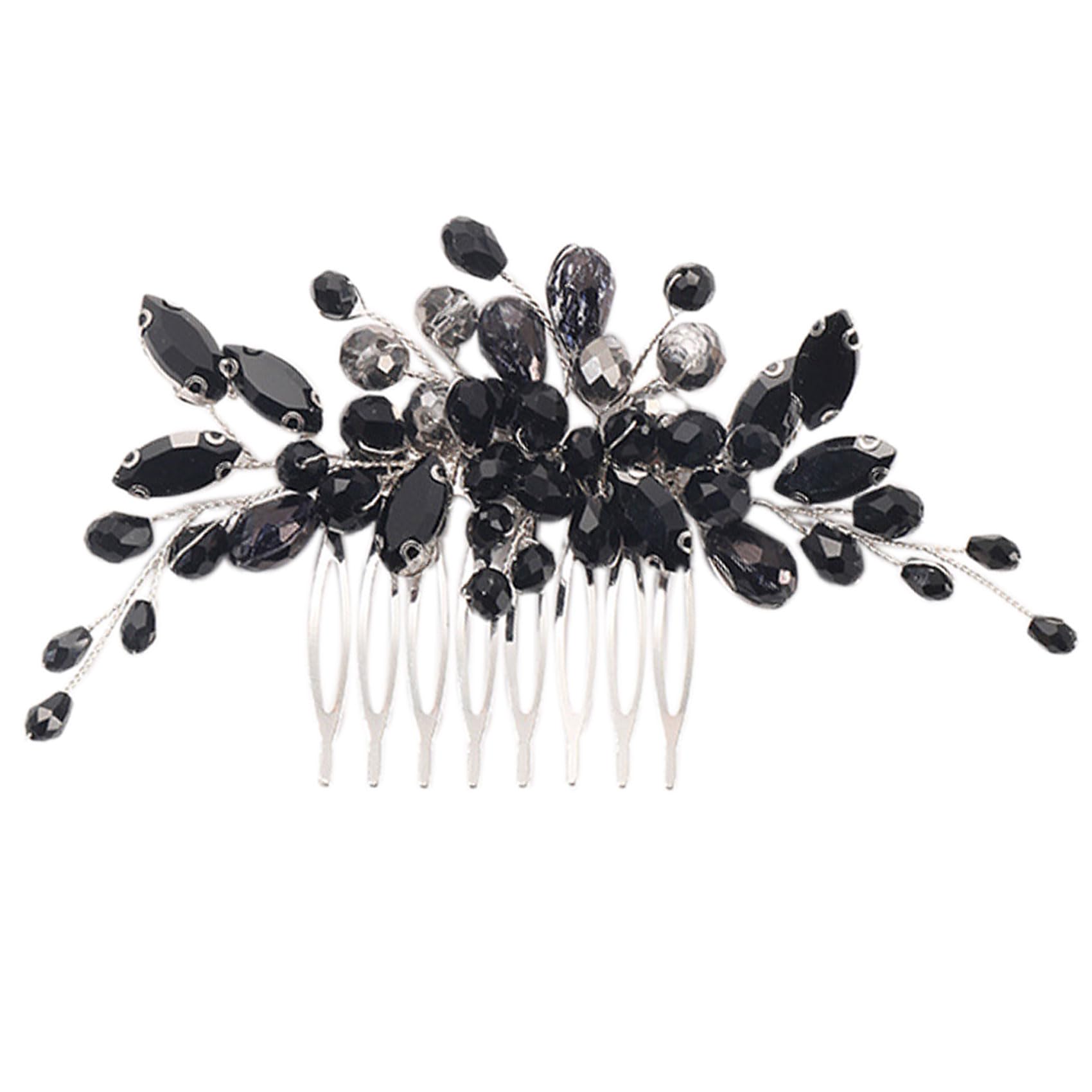Elegant Black Crystal Bridal Hair Comb - Leaf Design Wedding Hair Accessories for Women, Bridesmaids & Girls | Perfect for Weddings, Prom & Special Occasions