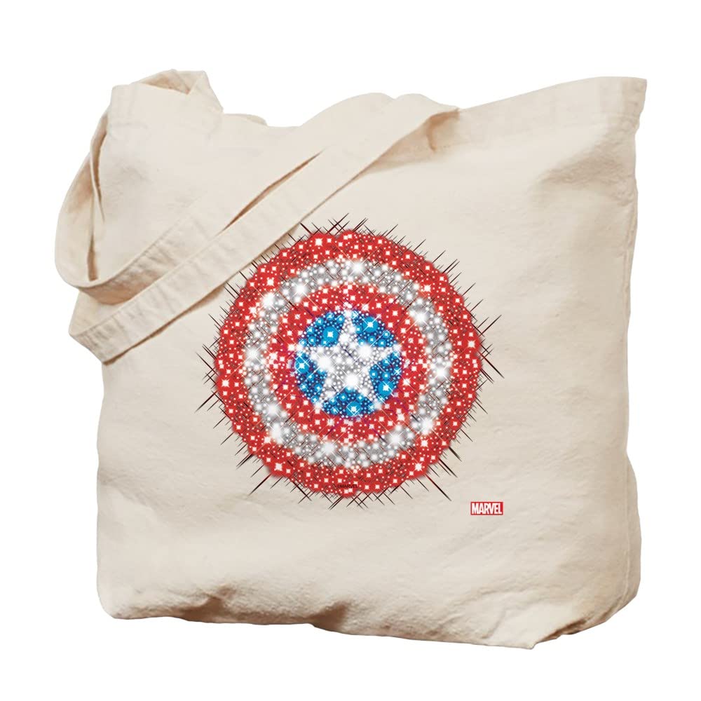Captain America Shield Bling Tote Bag - Natural Canvas Reusable Shopping Bag for Groceries, Gym & Beach | Marvel Avengers Superhero Gift