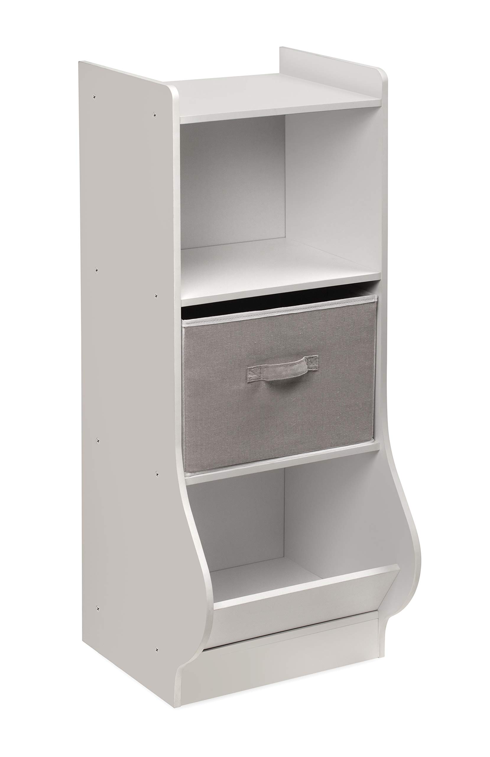 Badger Basket White Upright Storage Nook with Reversible Basket - Melamine Surface, 2 Shelves & Angled Bin - Customizable Kids Storage Organizer for Bedroom, Playroom & Nursery Organization