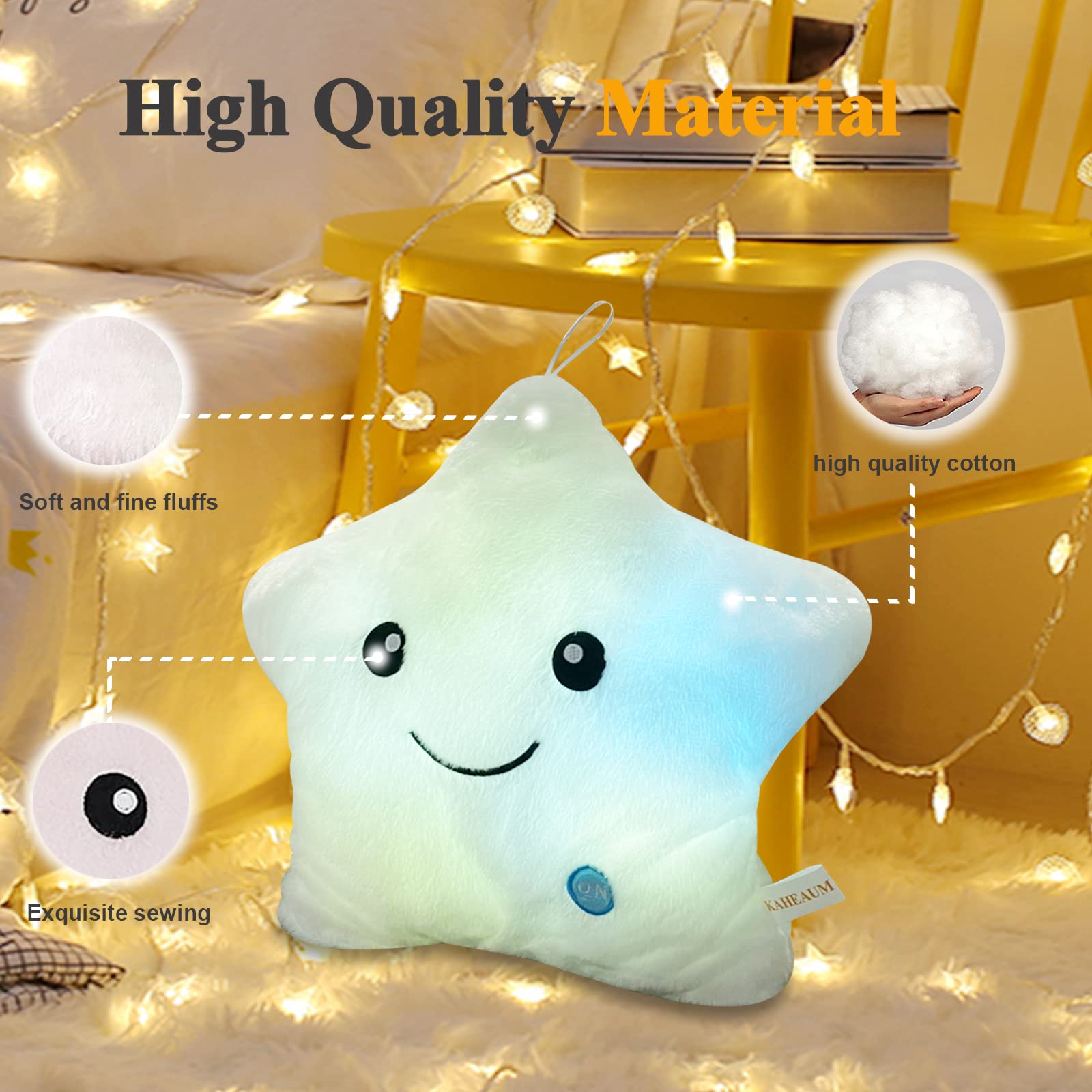 Glow in the Dark Star Pillow - Soft LED Stuffed Animal Plush Toy for Kids & Adults | Cute Decorative Throw Pillow for Sofa, Bed, Car | Perfect Gift for Birthday, Christmas, Home Decor (Blue) - Great for Nursery, Movie Nights & Road Trips